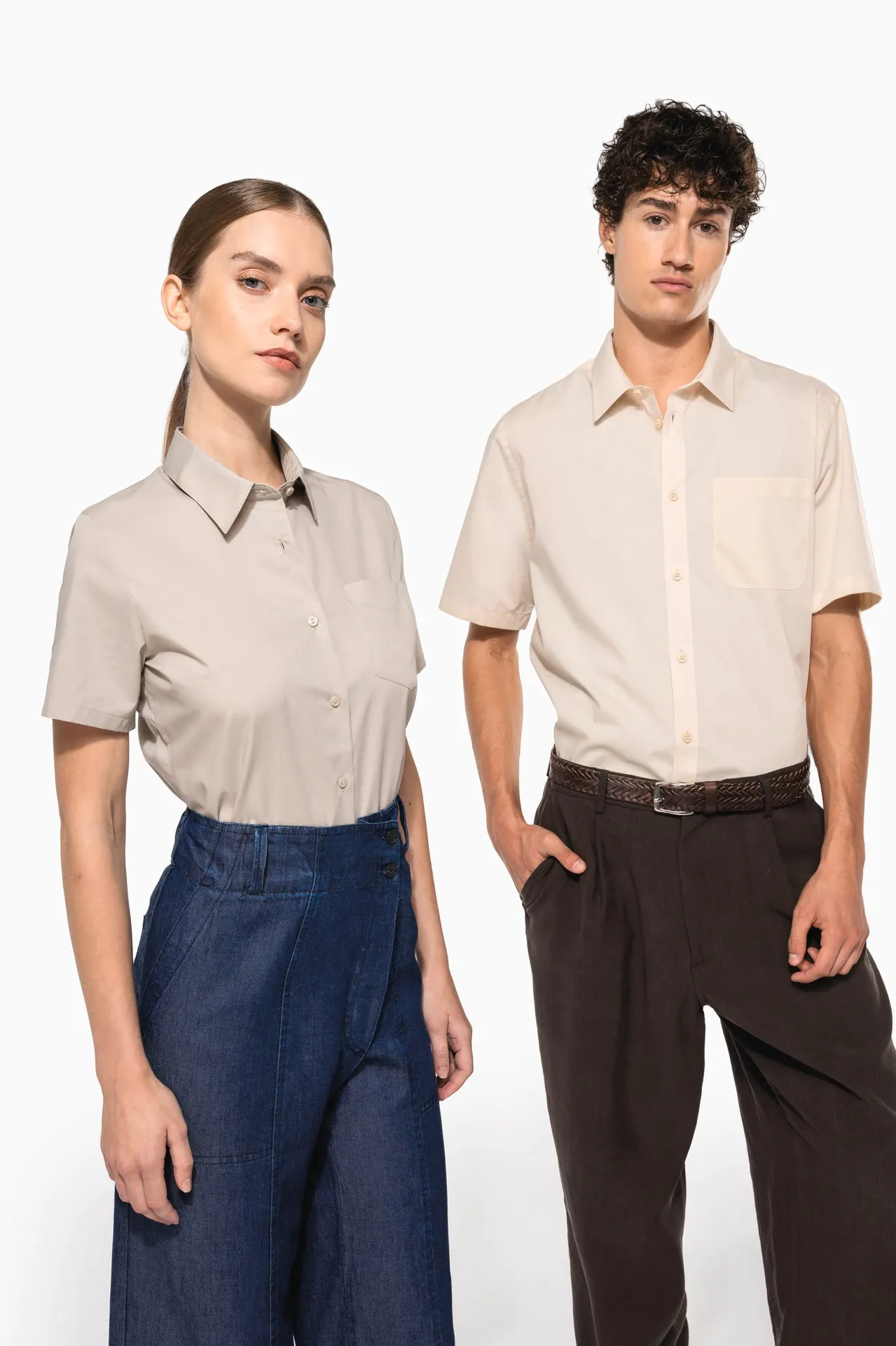 Popeline-Kurzarmhemd Baumwollpolyester pflegeleicht für Damen