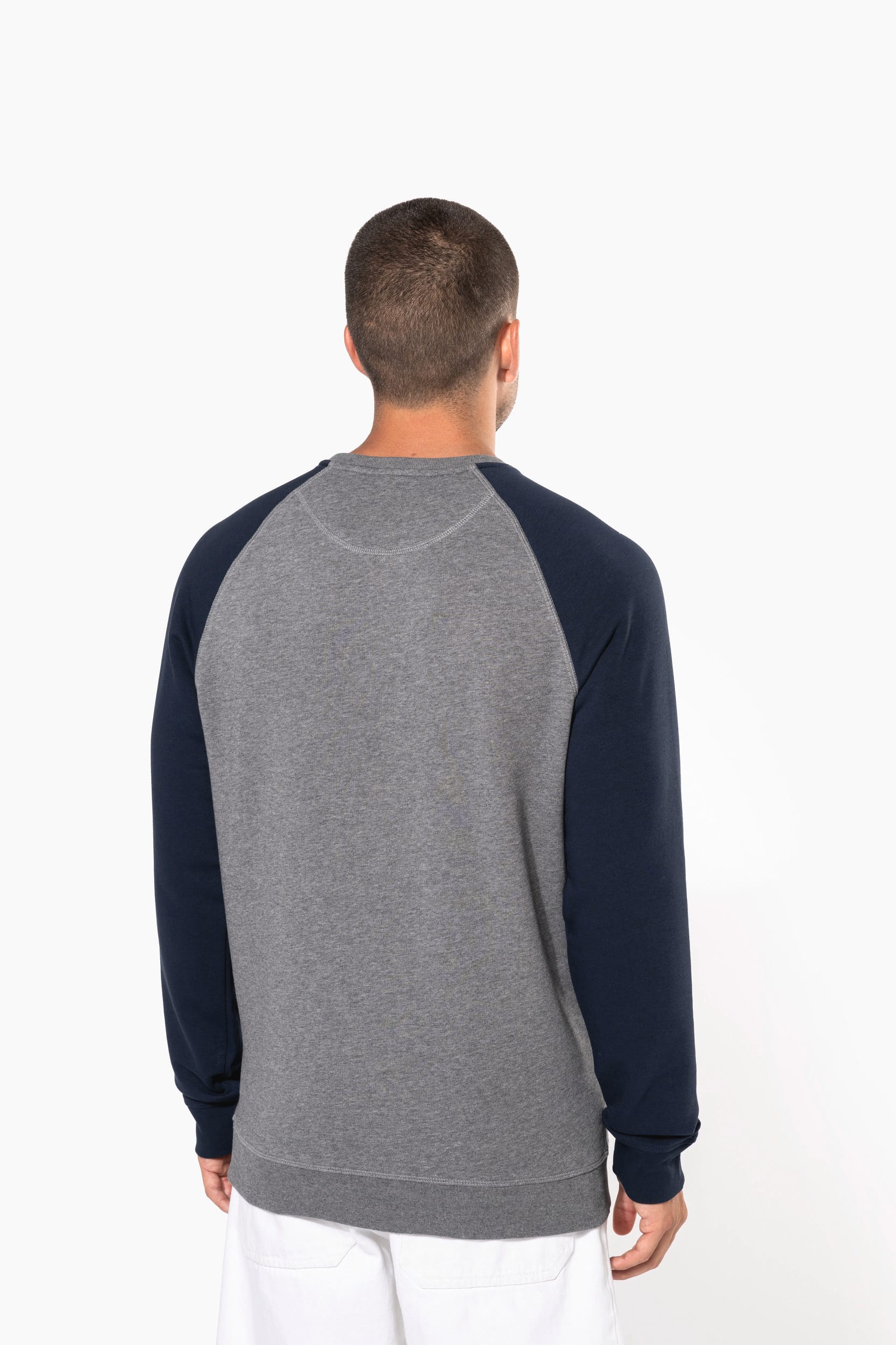 Zweifarbiges Herren-Sweatshirt French Terry mit Rundhalsausschnitt und Raglanärmeln AUS BIO-Baumwolle
