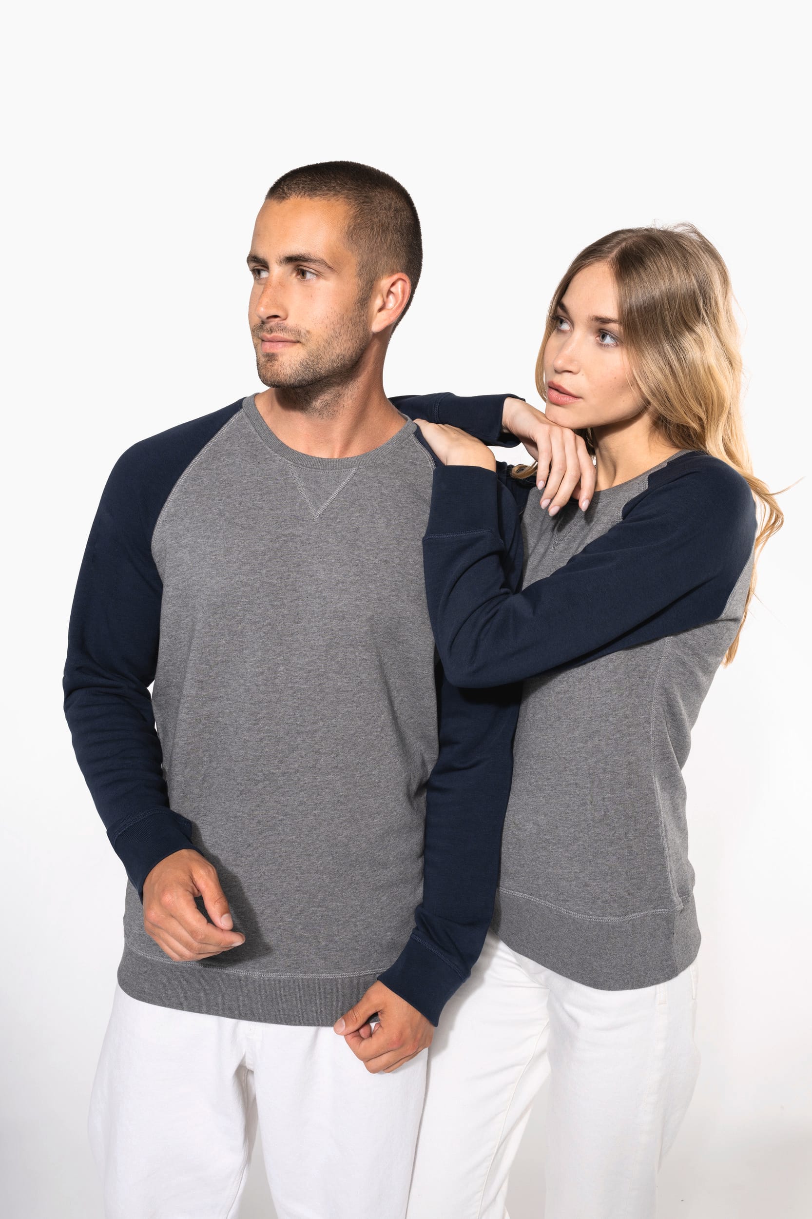 Zweifarbiges Herren-Sweatshirt French Terry mit Rundhalsausschnitt und Raglanärmeln AUS BIO-Baumwolle