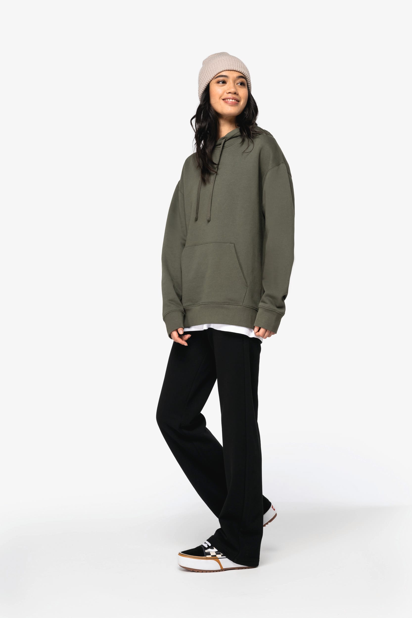 Umweltfreundliches Unisex Kapuzen-Sweatshirt mit hängenden Schultern aus gebürstetem Molton