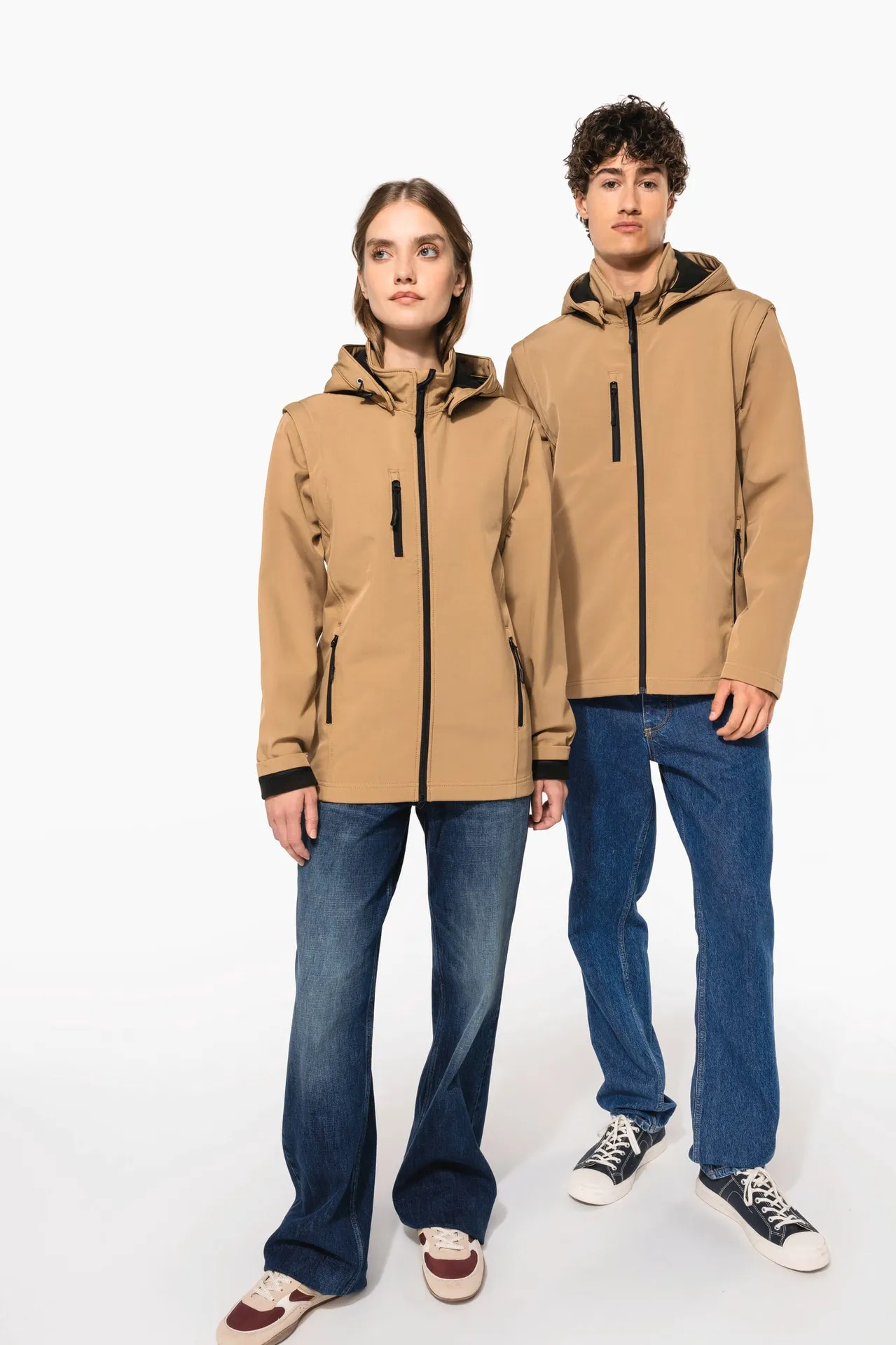 3-lagige Unisex-Softshell-Jacke mit Kapuze und abnehmbaren Ärmeln