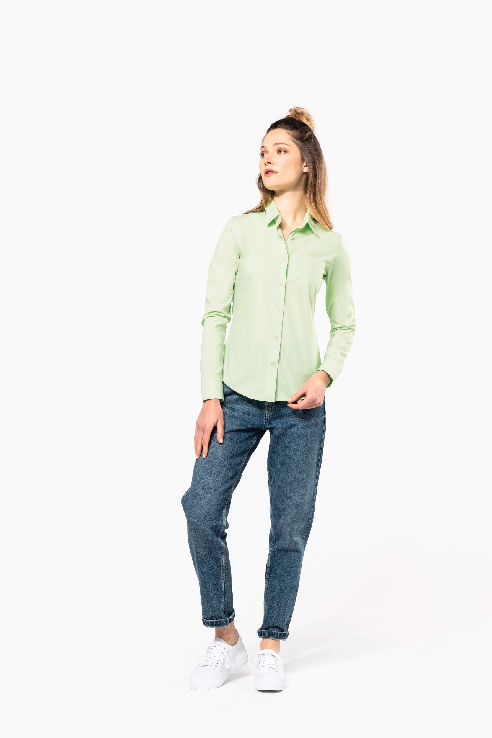 Popeline-Hemd Baumwollpolyester pflegeleicht für Damen