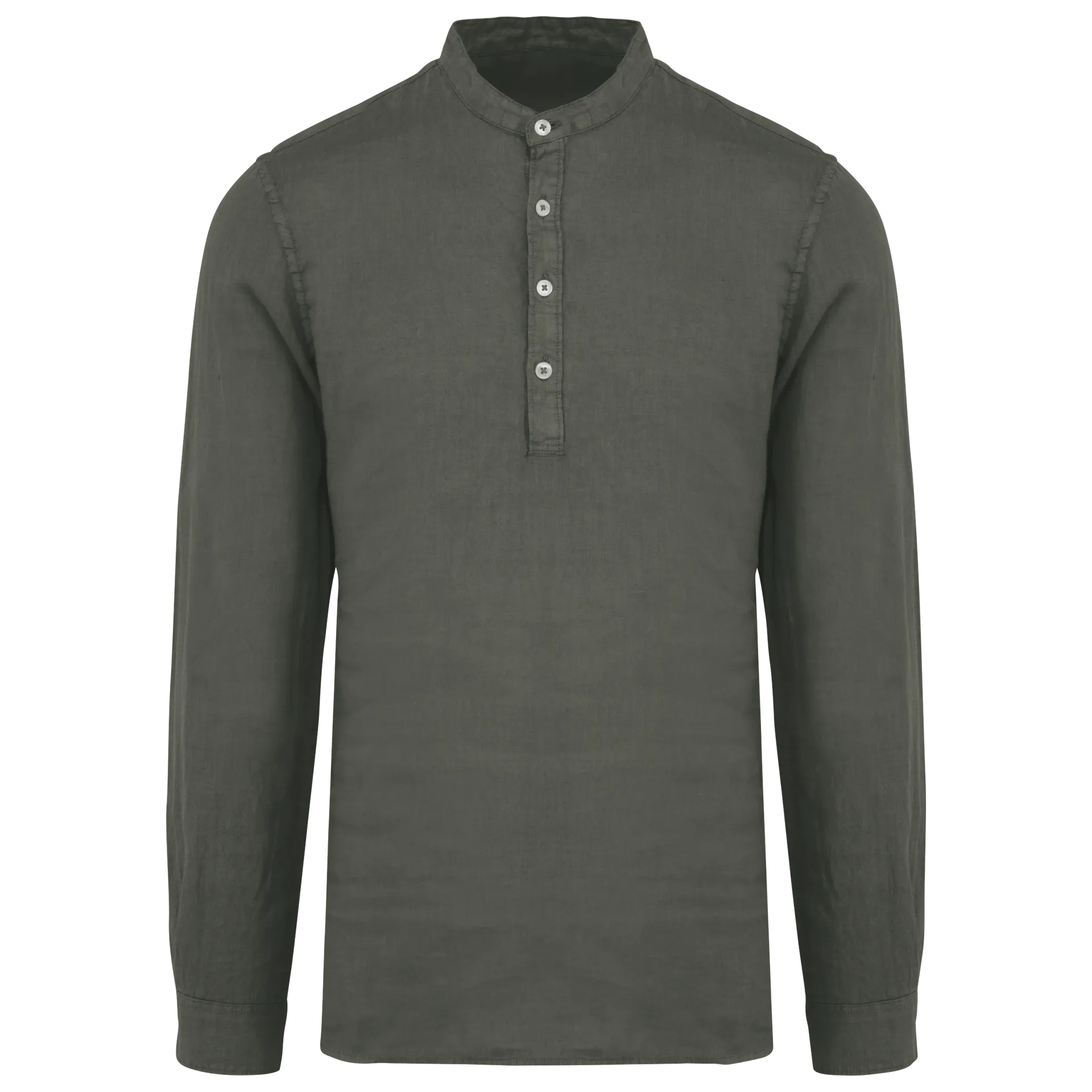 Ausgewaschenes Herren-Hemd aus Leinen mit Maokragen