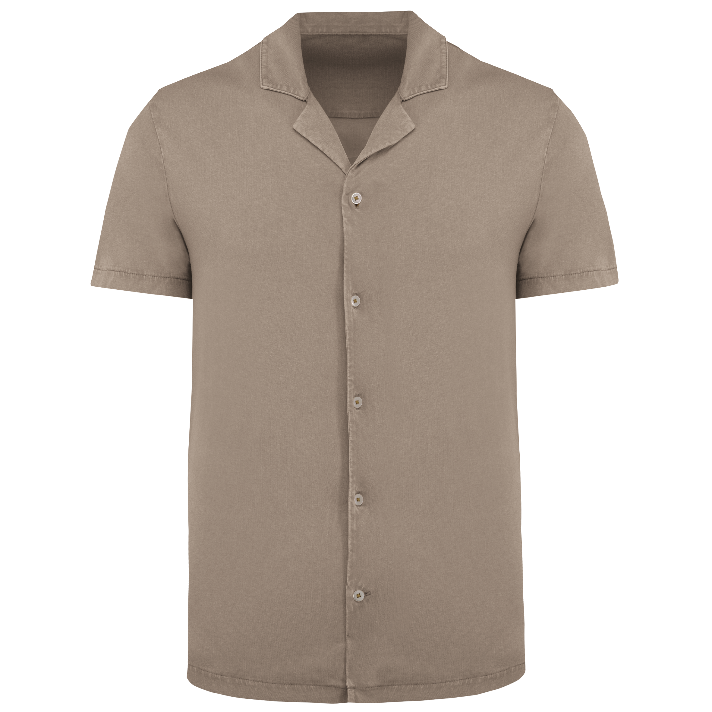 Umweltfreundliches ausgewaschenes Jersey-Herrenhemd mit kurzen Ärmeln und Bowling-Kragen