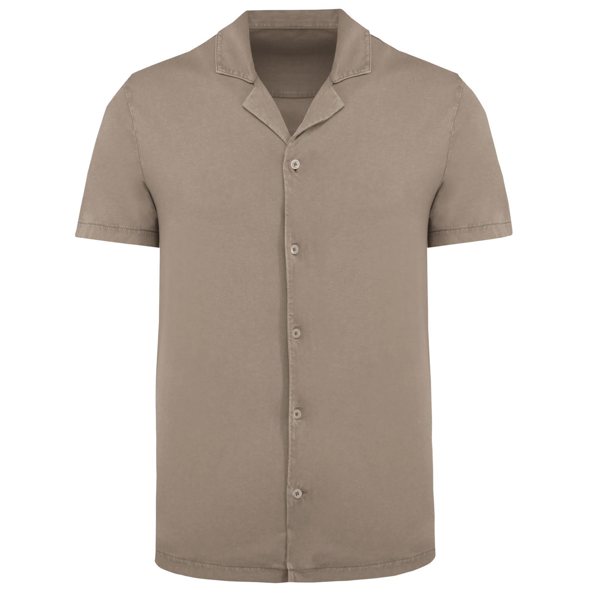 Umweltfreundliches ausgewaschenes Jersey-Herrenhemd mit kurzen Ärmeln und Bowling-Kragen