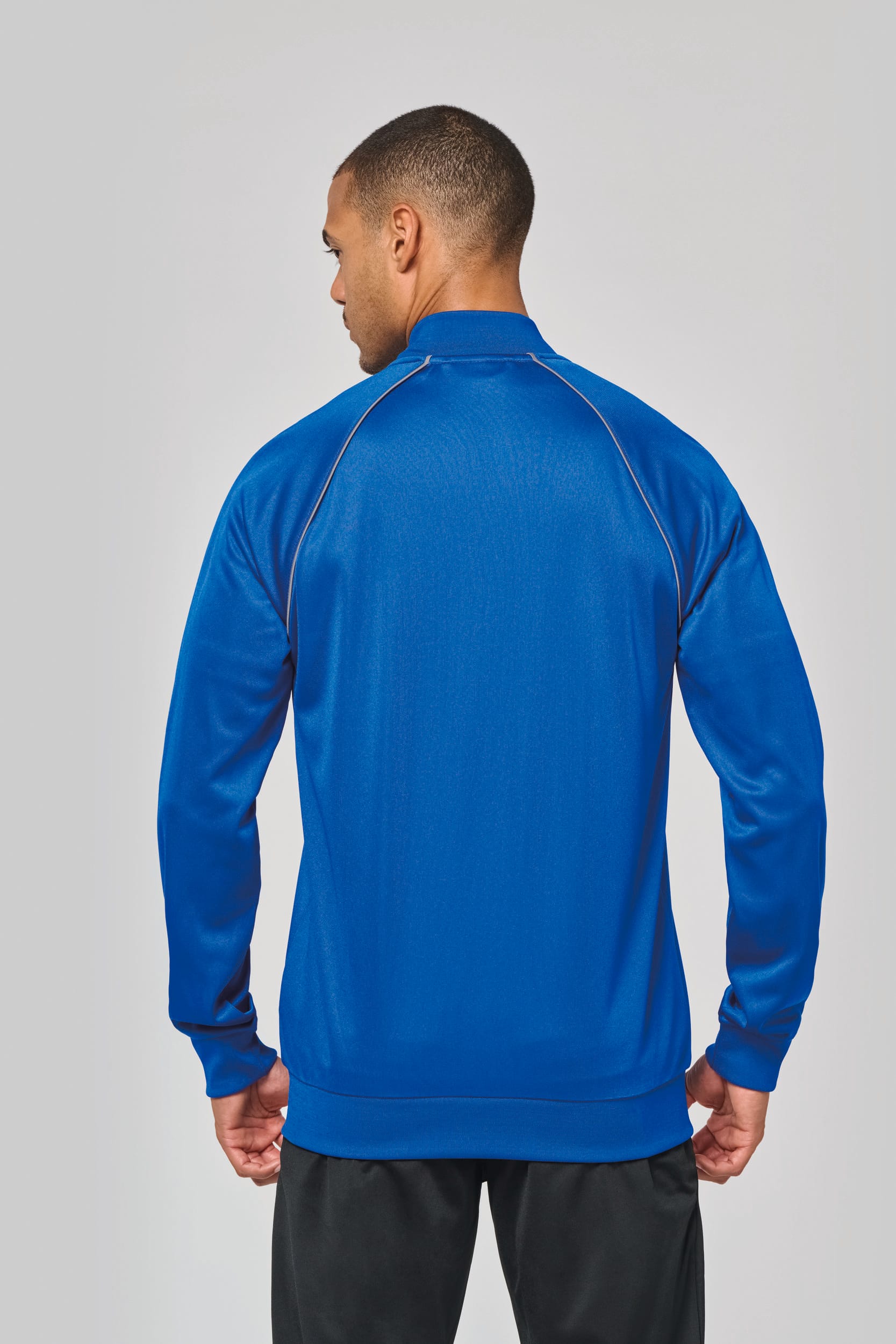 Unisex-Trainingsjacke mit Reißverschluss und Paspel