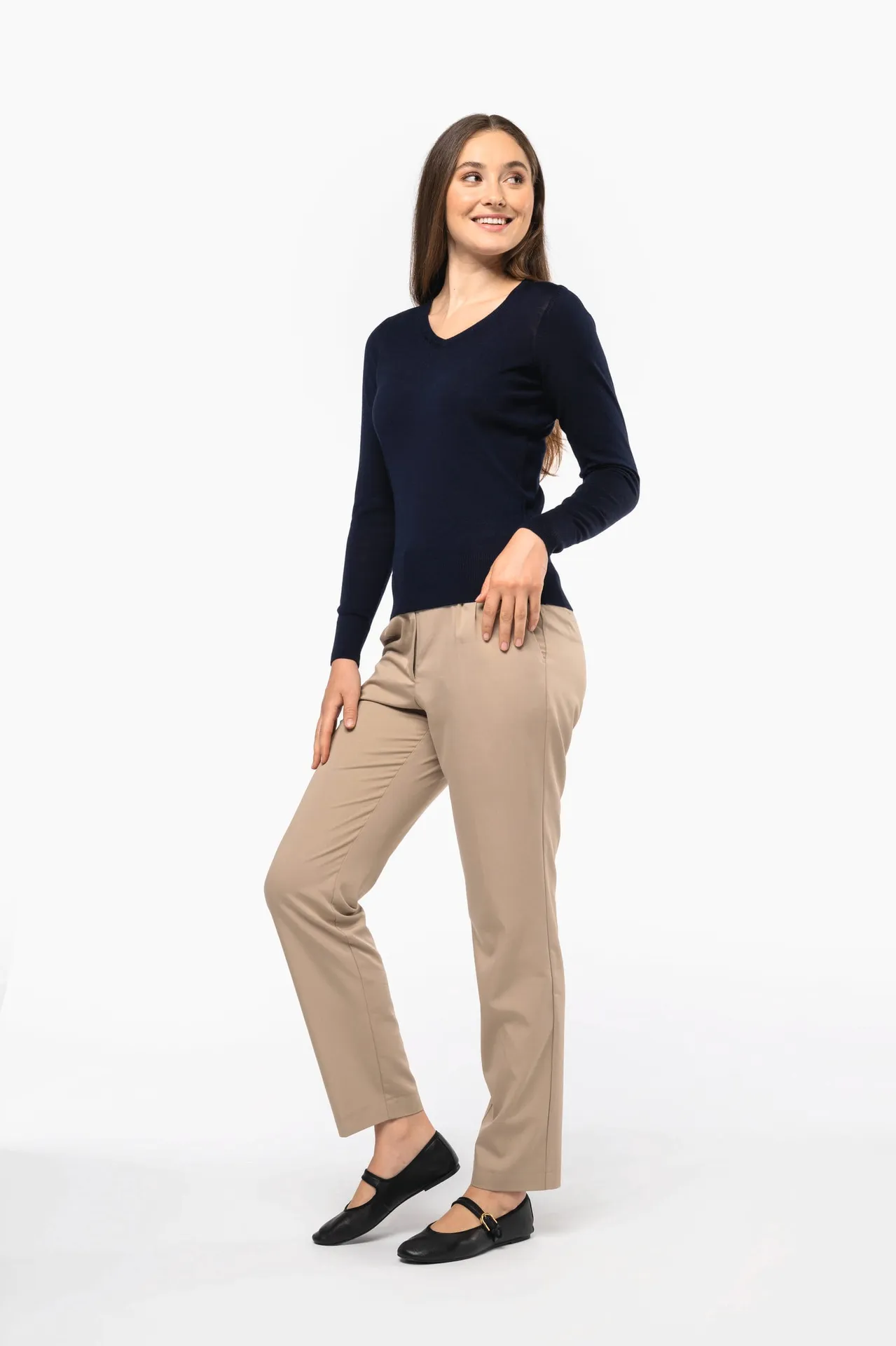Merino-Damenpullover mit V-Ausschnitt