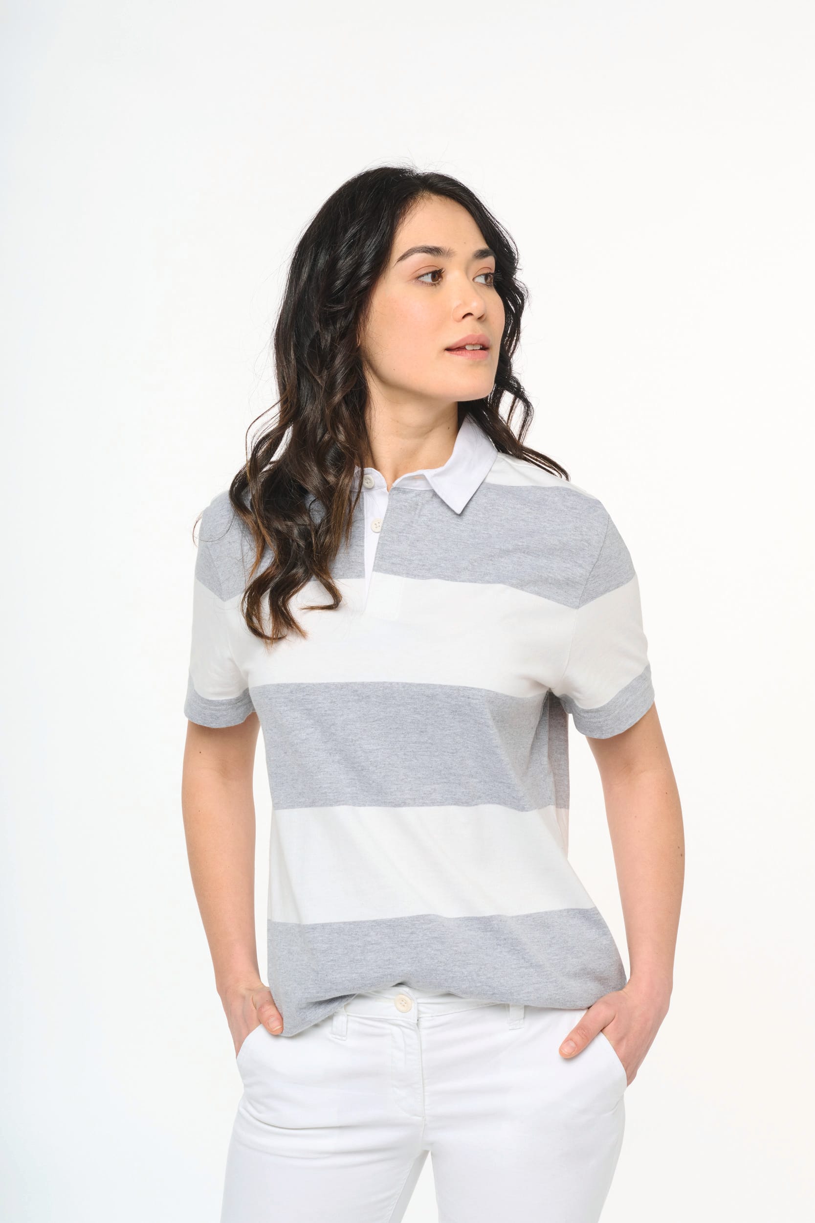 Gestreiftes Polohemd mit kurzen Ärmeln, Unisex