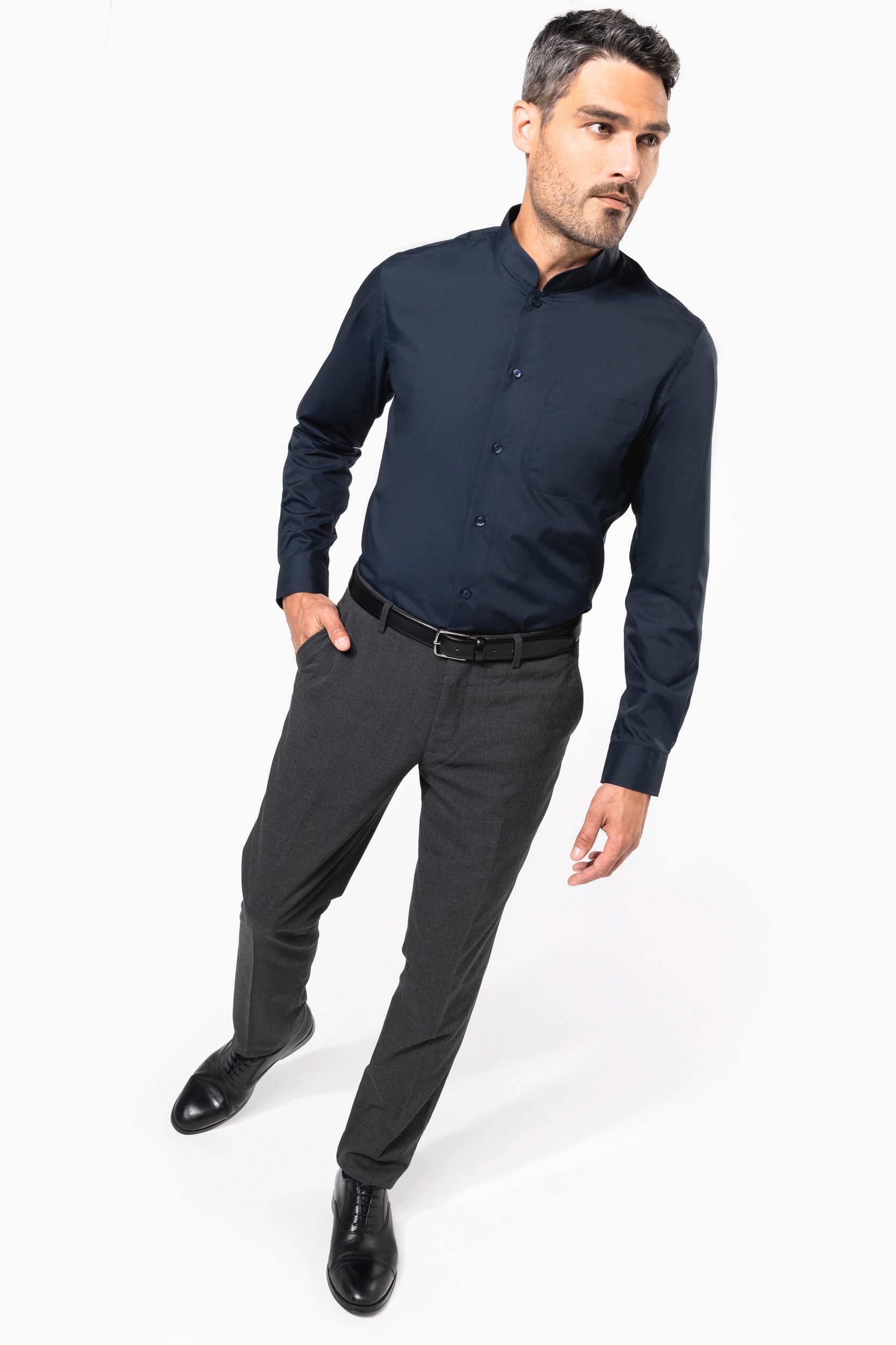 Herrenhemd mao-kragen langarm