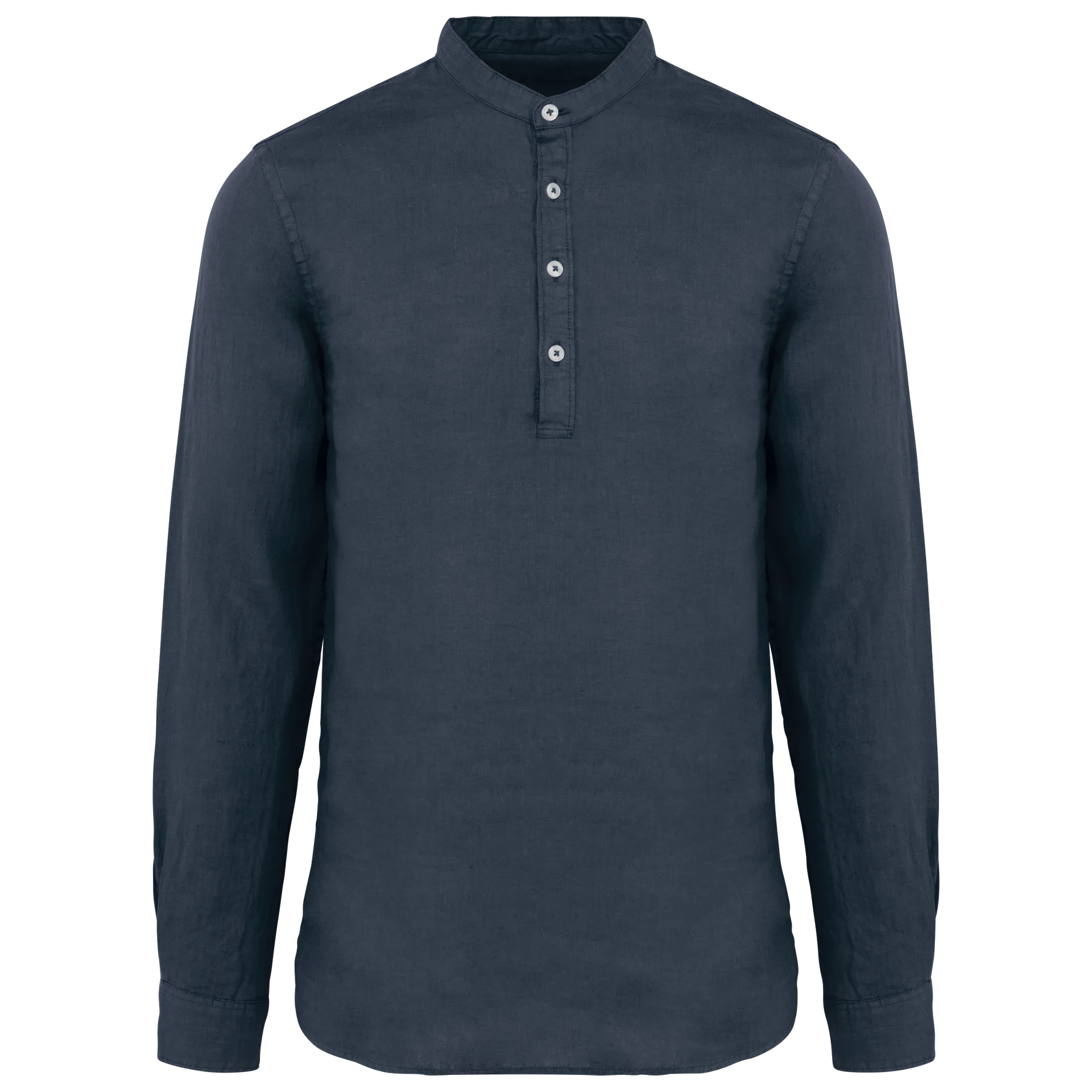 Ausgewaschenes Herren-Hemd aus Leinen mit Maokragen
