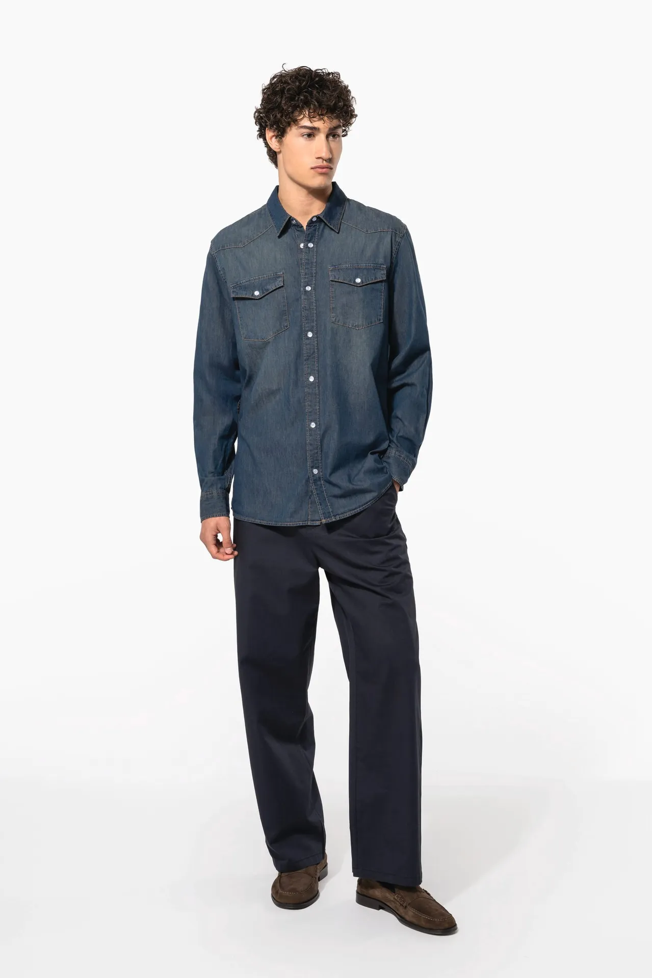 Herren denim-hemd langarm