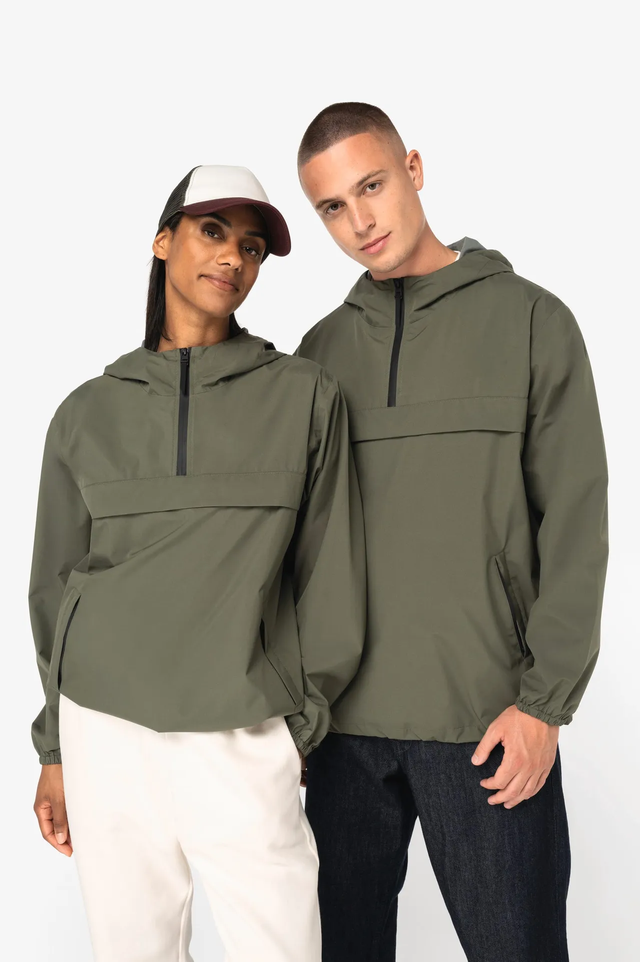 Wasserdichte, umweltfreundliche Unisex-Windjacke mit Viertel-Reißverschluss