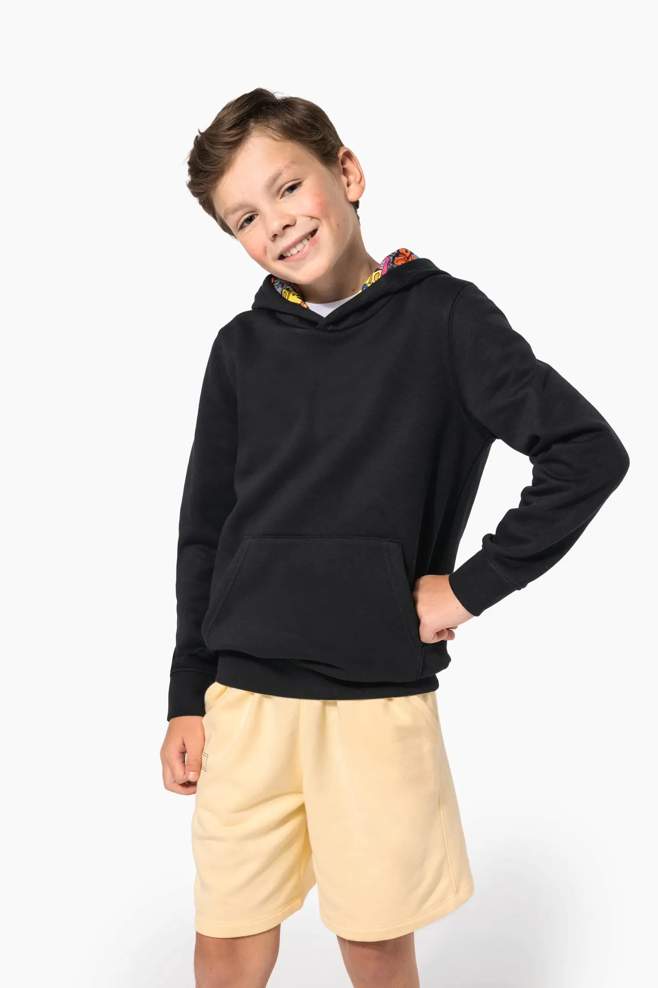 Kapuzensweatshirt mit kontrastfarbener Kapuze und Motiven für Kinder