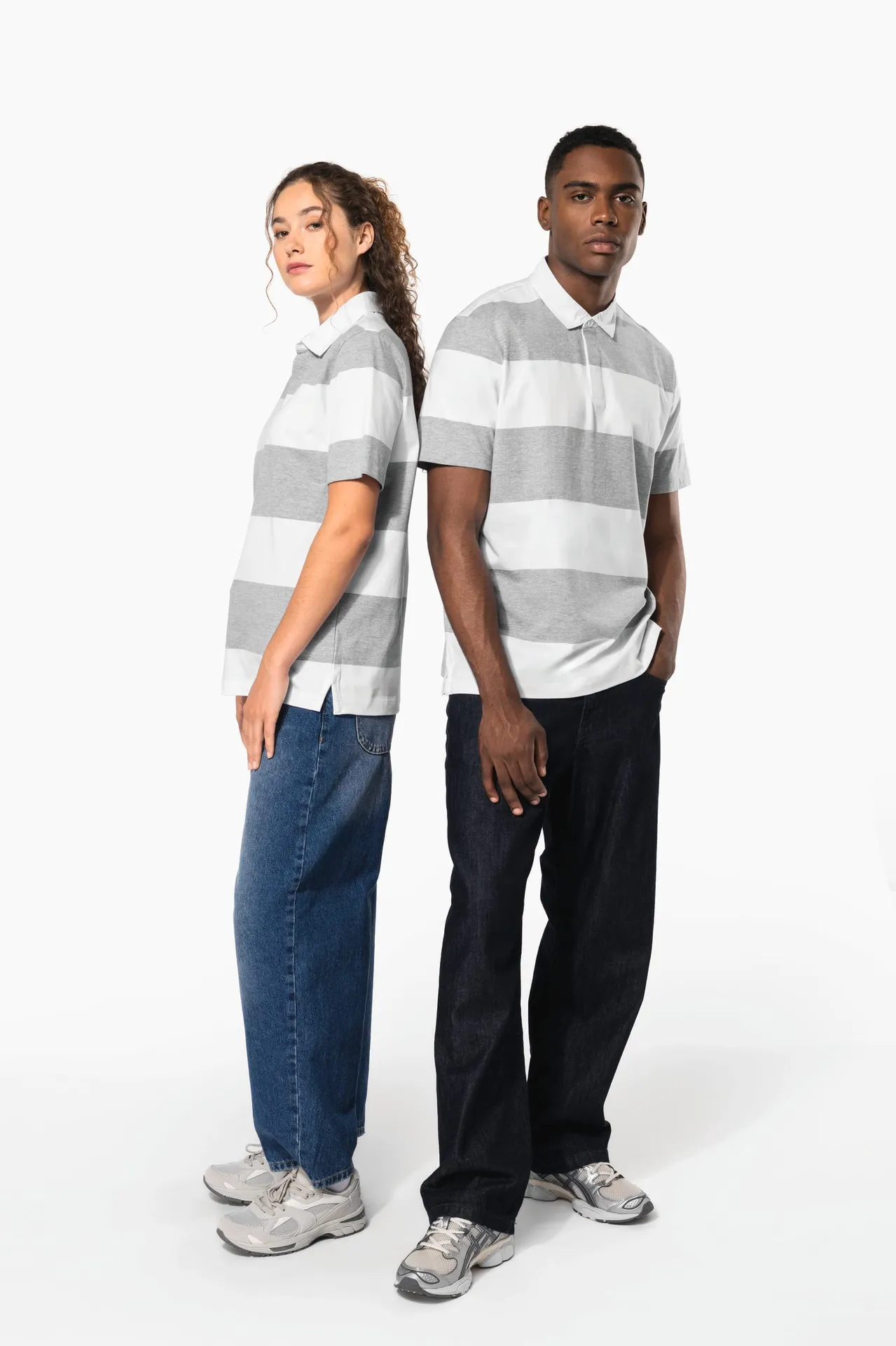 Gestreiftes Polohemd mit kurzen Ärmeln, Unisex
