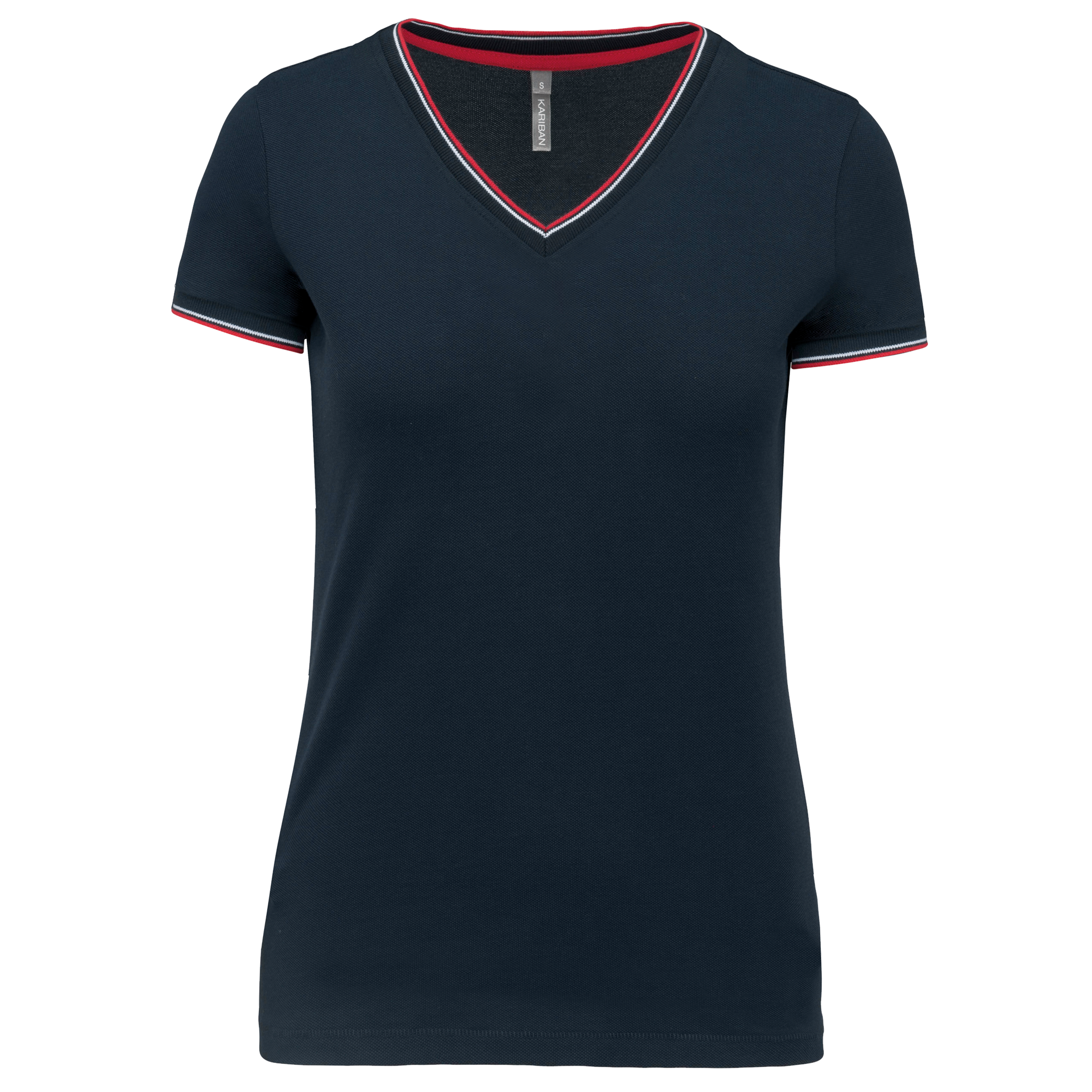 Damen T-Shirt aus Piqué-Trikot mit V-Ausschnitt