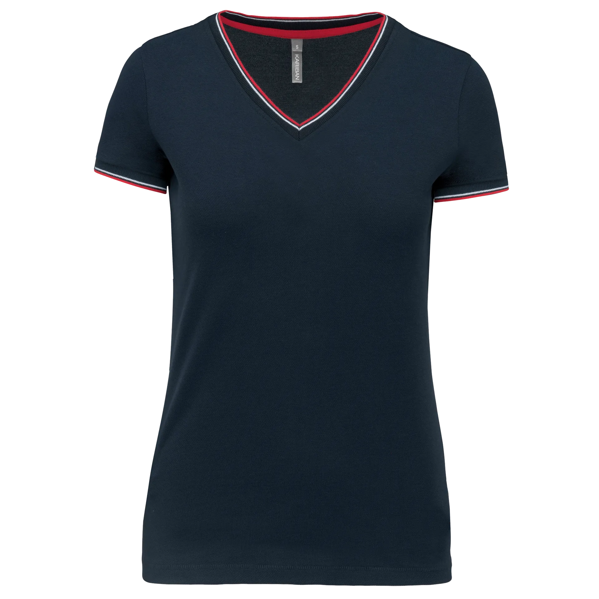 Damen T-Shirt aus Piqué-Trikot mit V-Ausschnitt