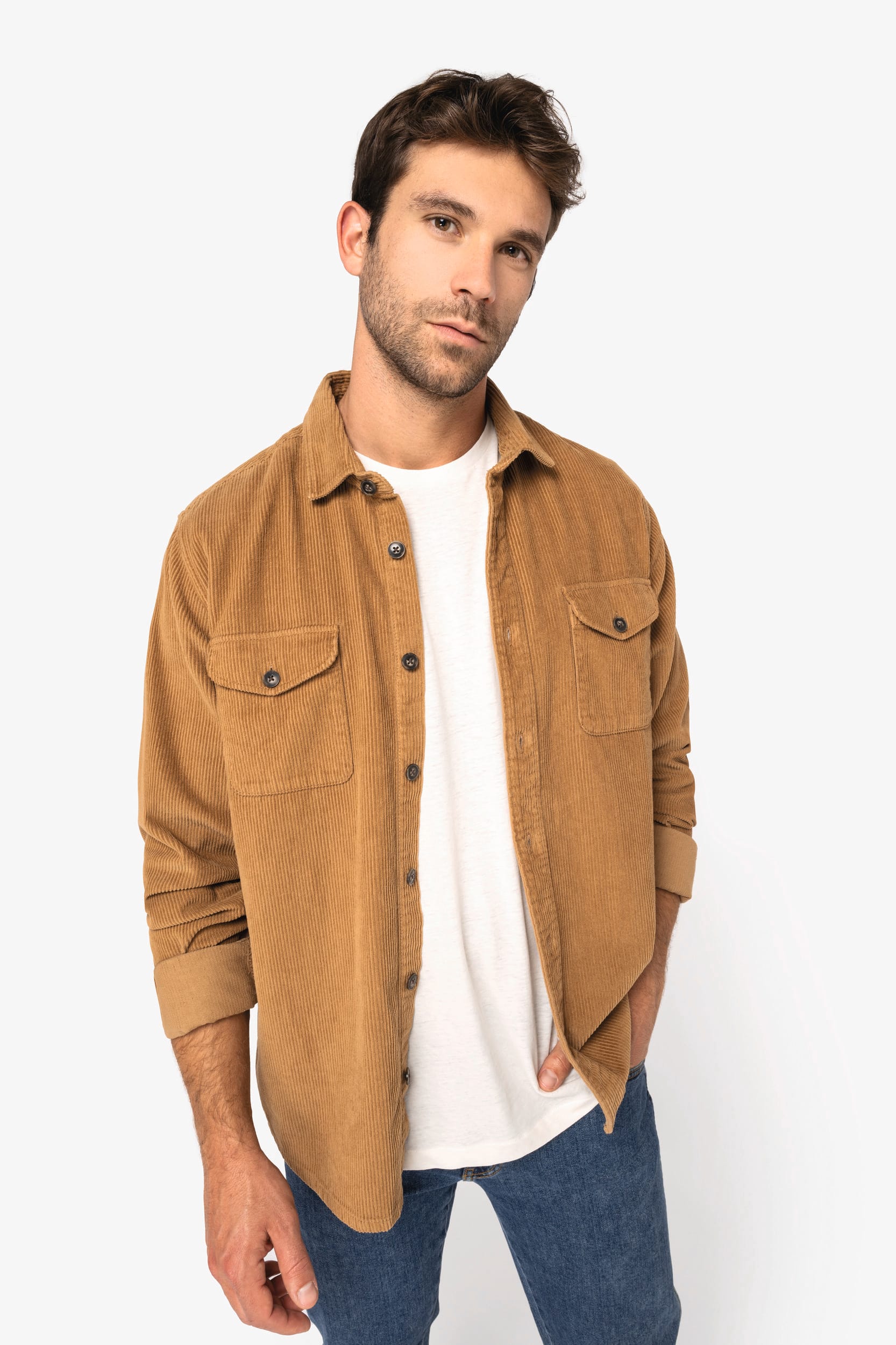 Umweltfreundliche ausgewaschene Herren-Hemdjacke aus Kord