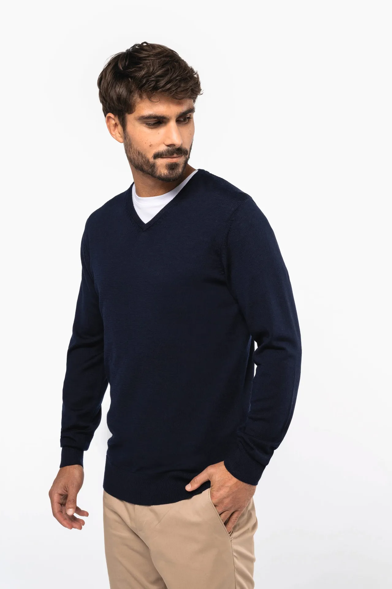 Merino-Herrenpullover mit V-Ausschnitt