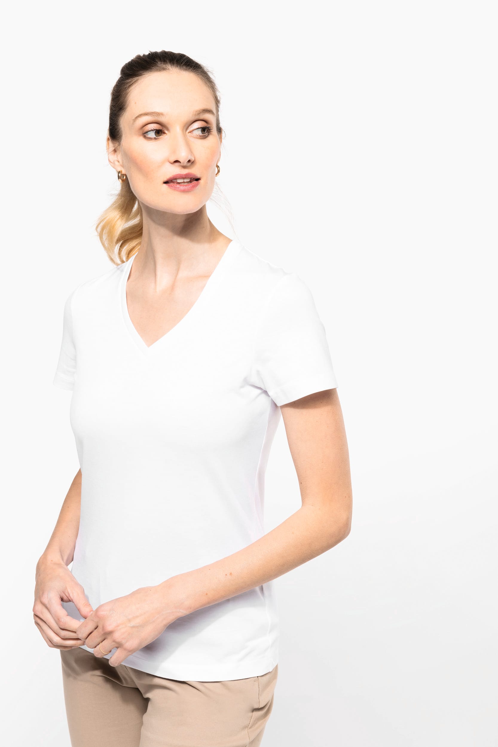 Supima® Damen-T-Shirt mit V-Ausschnitt und kurzen Ärmeln