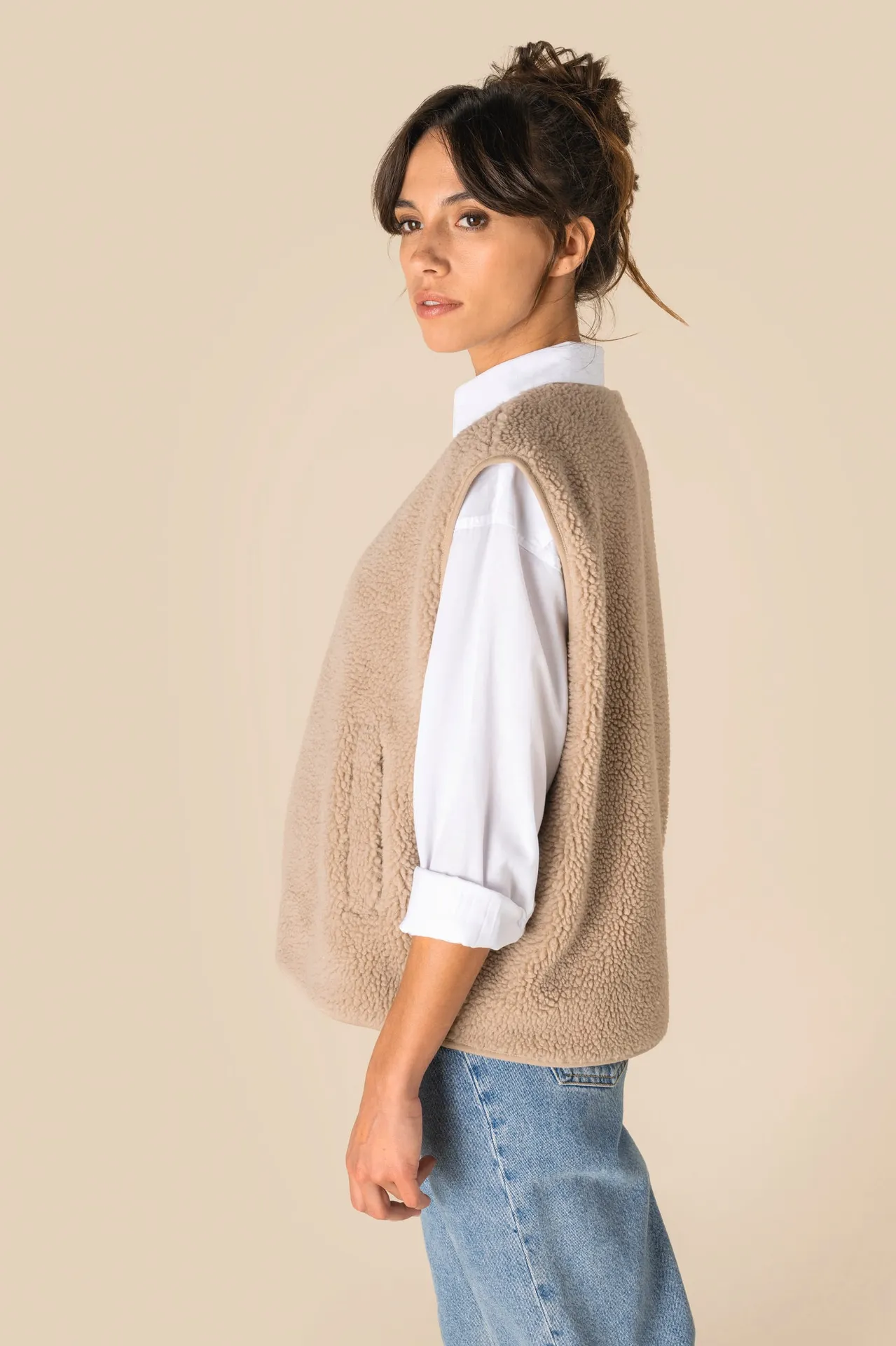 Ärmellose Sherpa-Jacke für Damen