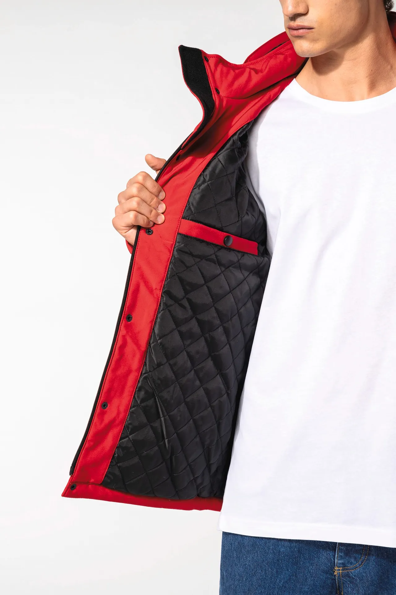 Herrenparka Softshell wattiert mit Kapuze