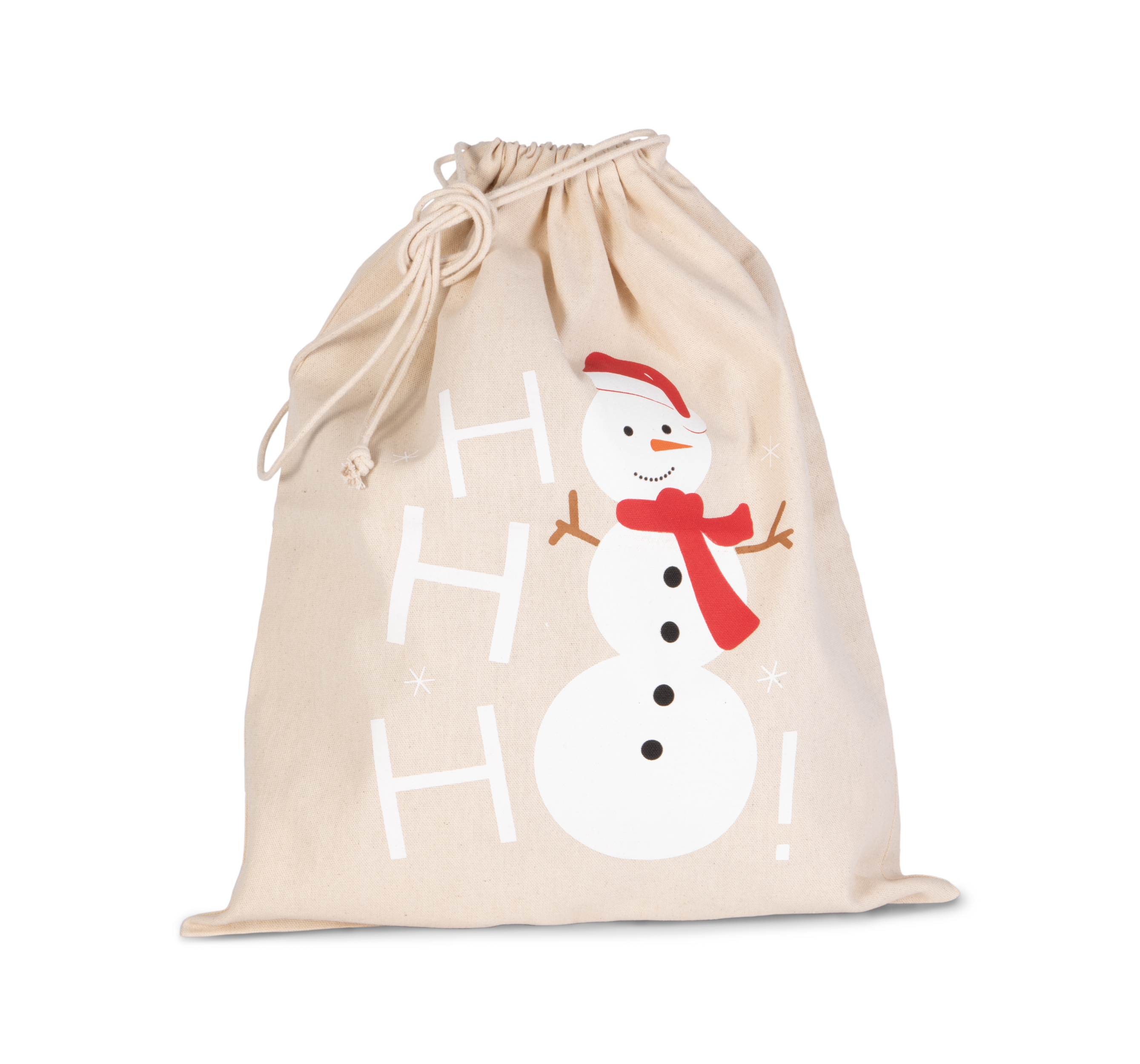 Baumwolltasche mit Kordelzug und Schneemannmotiv