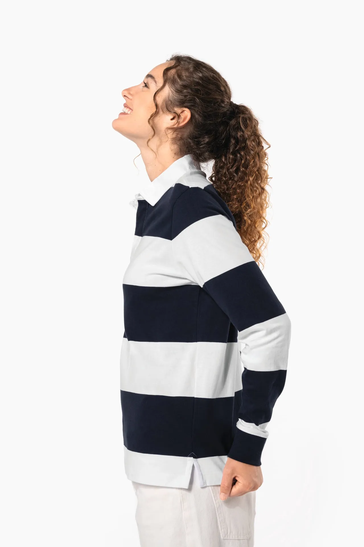 Gestreiftes Polohemd mit langen Ärmeln, Unisex