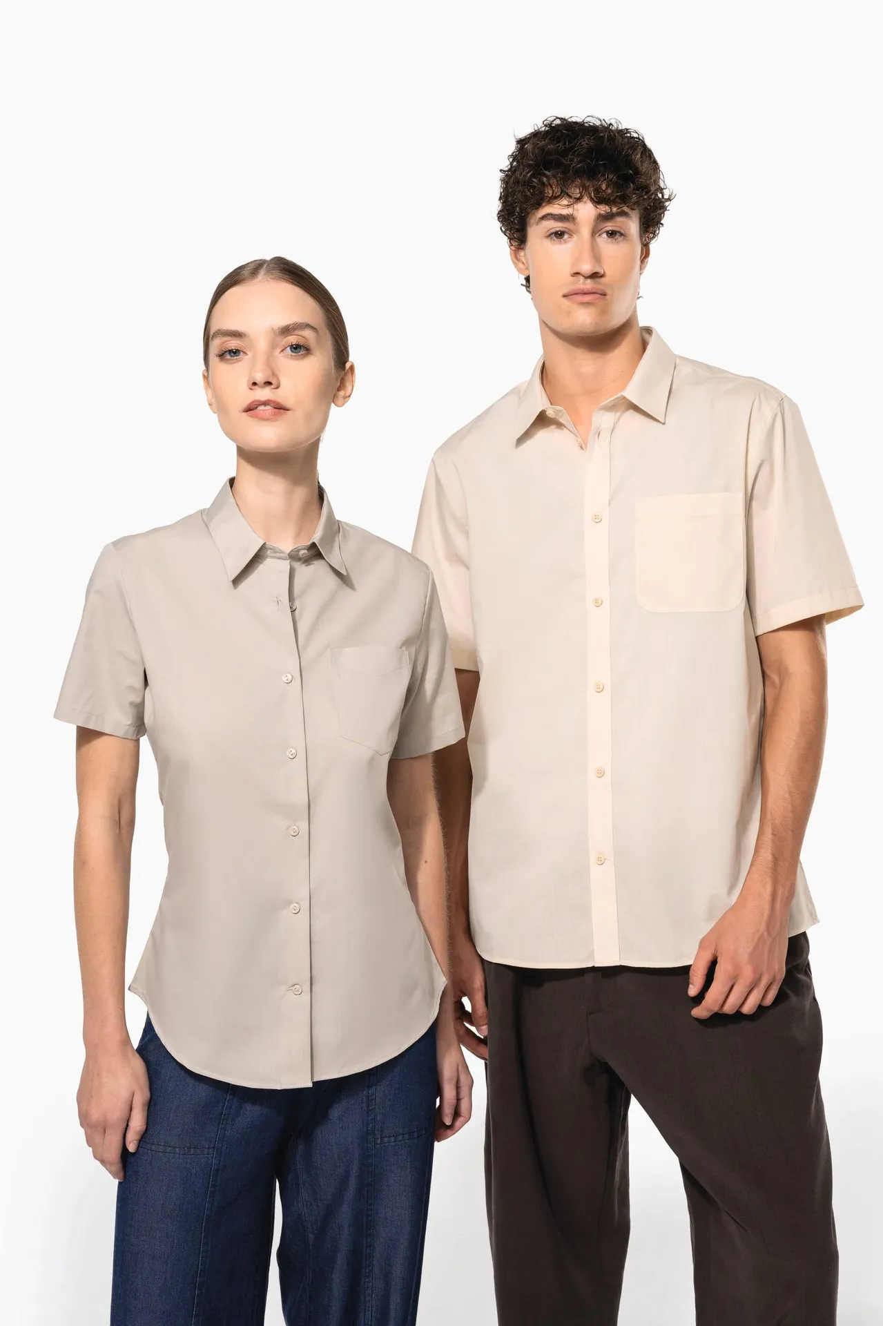 Popeline-Kurzarmhemd Baumwollpolyester pflegeleicht für Damen