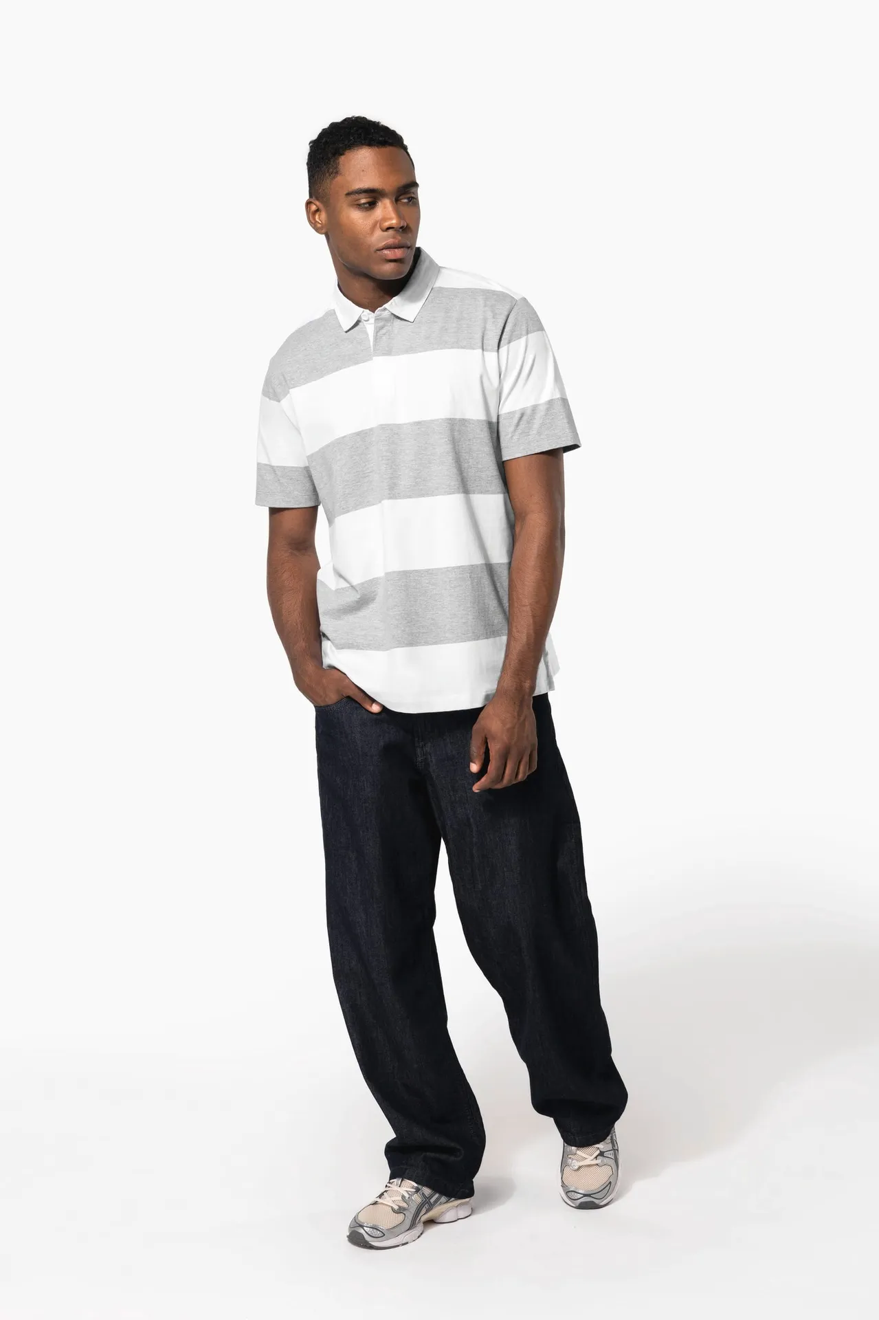 Gestreiftes Polohemd mit kurzen Ärmeln, Unisex