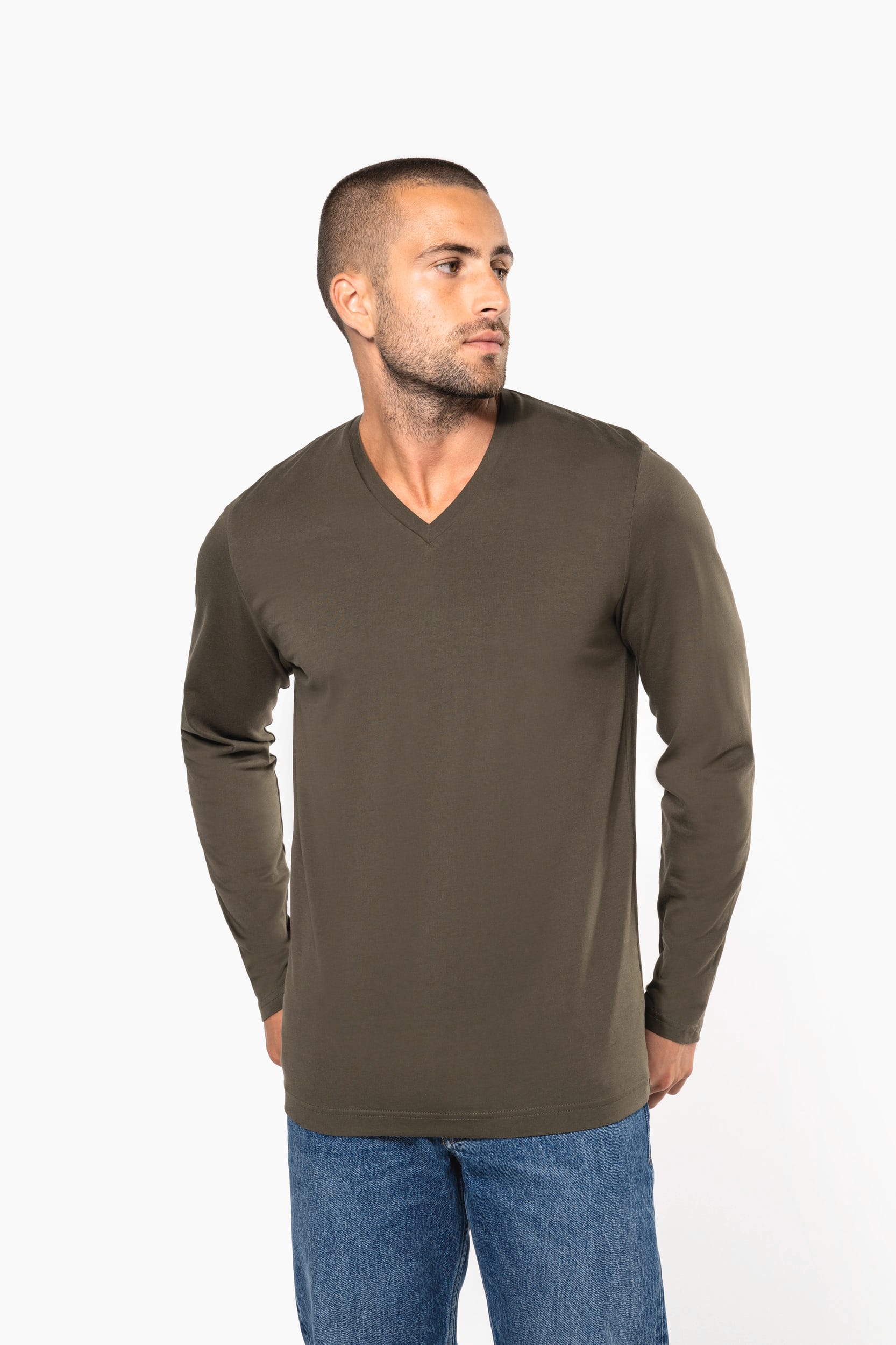 Men's long-sleeved V-neck T-shirt