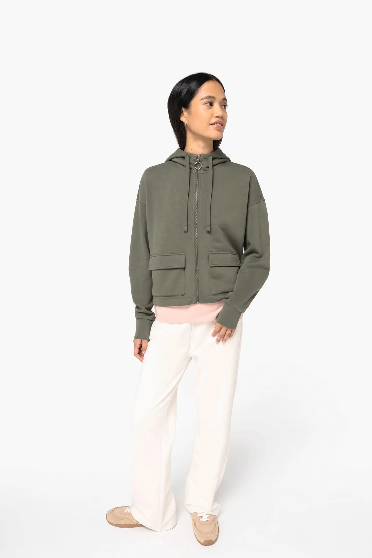 Umweltfreundliches Damen-Kapuzensweatshirt aus French Terry mit Reißverschluss