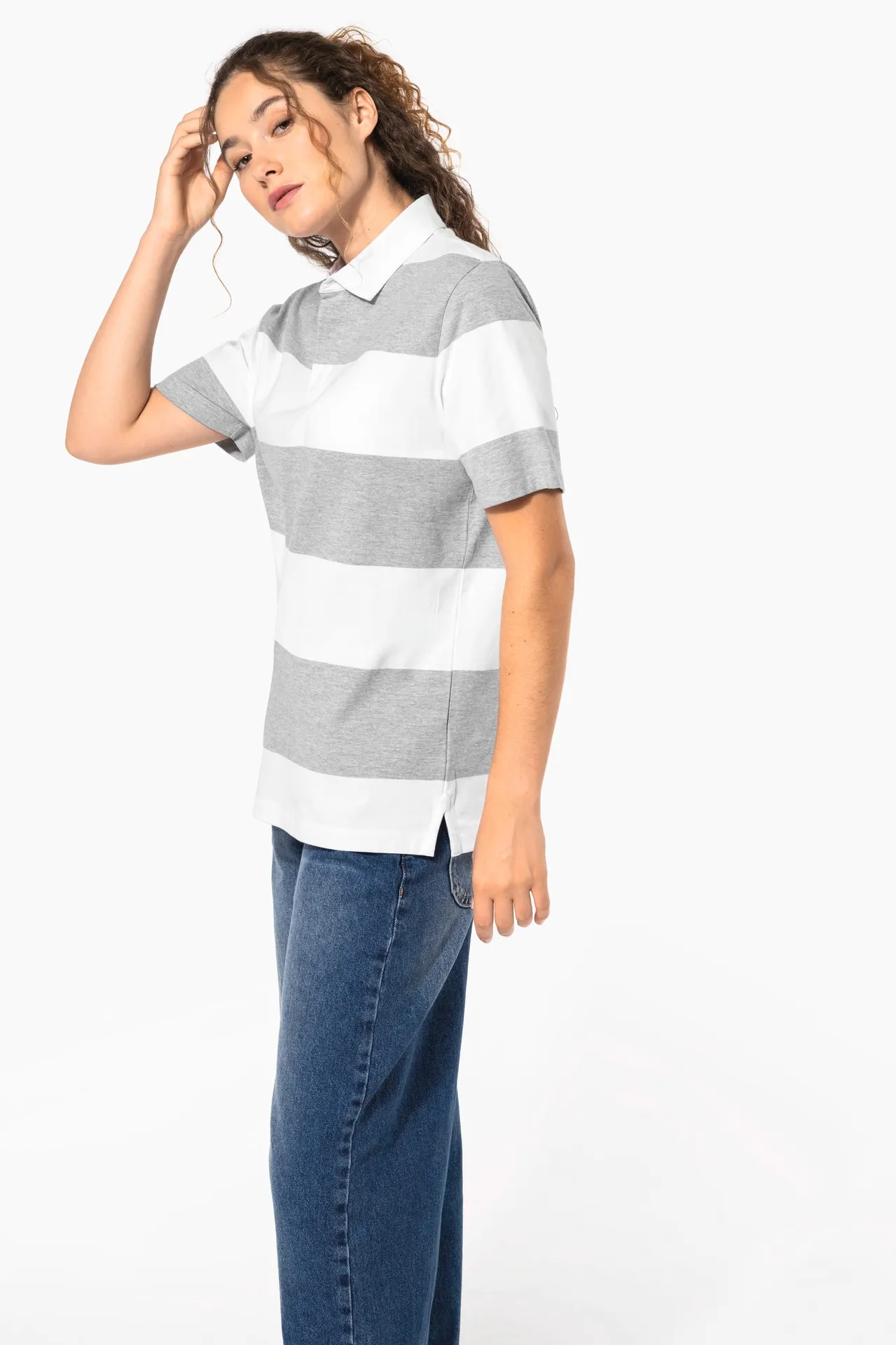 Gestreiftes Polohemd mit kurzen Ärmeln, Unisex