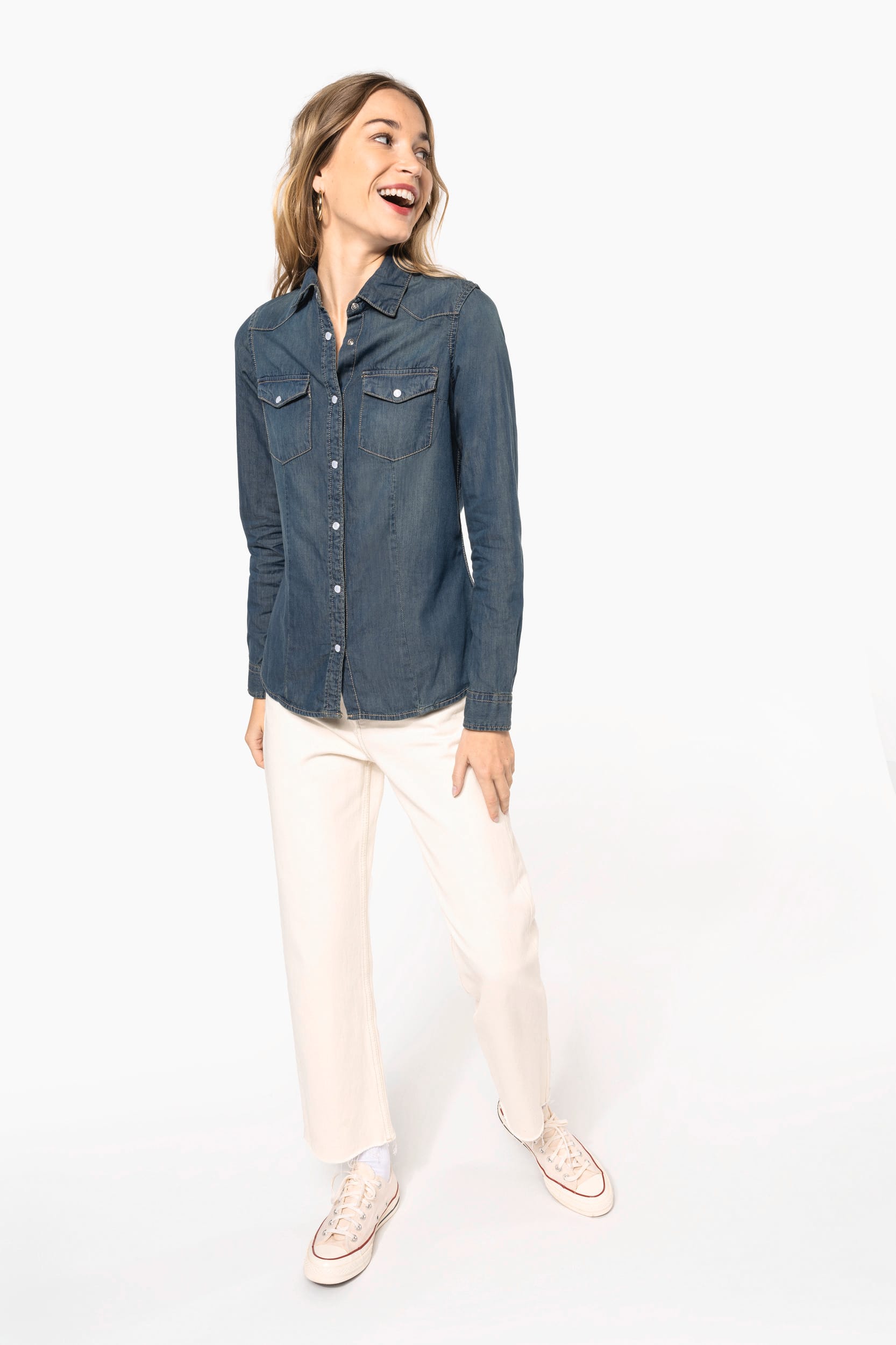 Damen denim-hemd langarm
