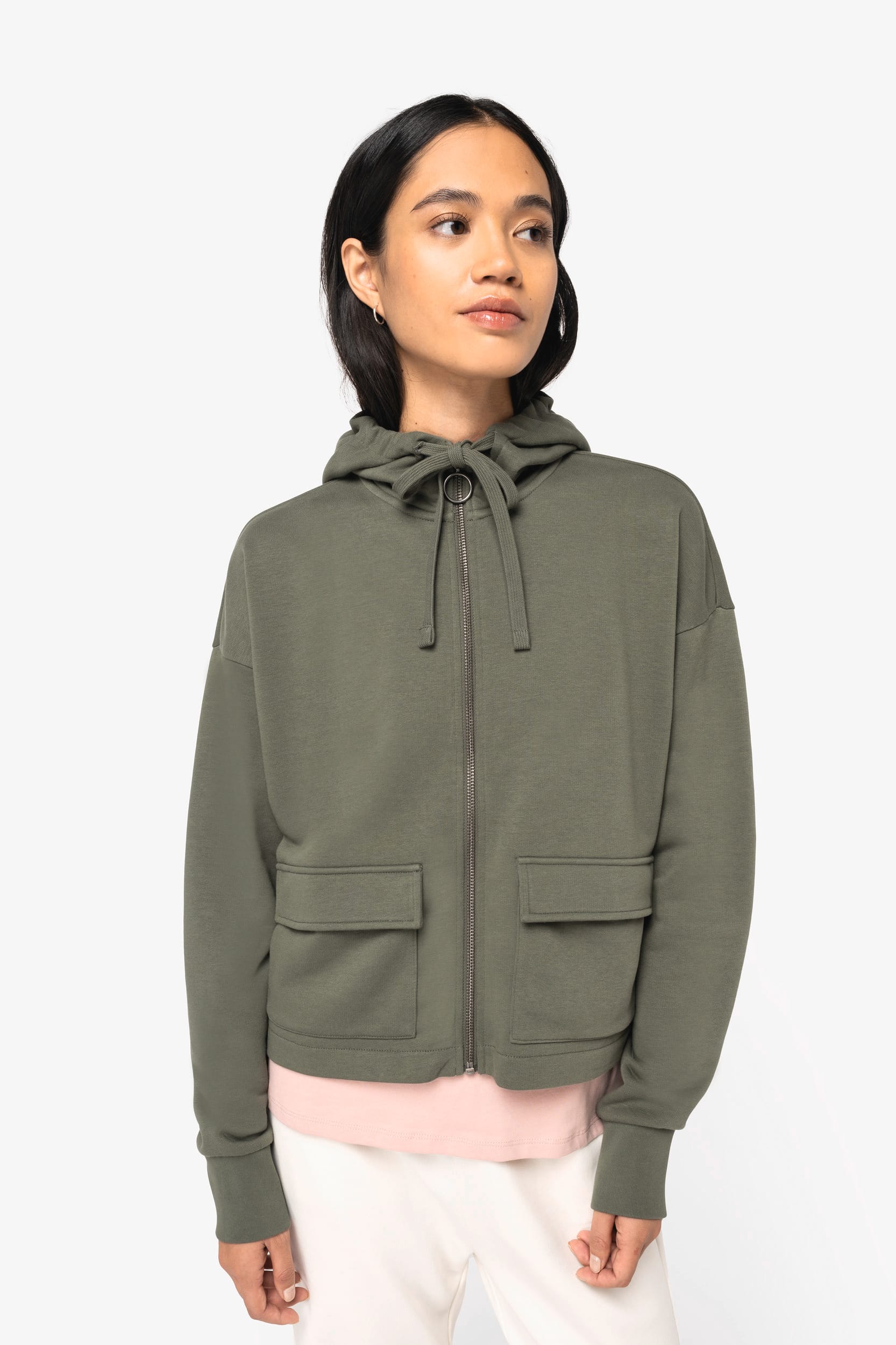 Umweltfreundliches Damen-Kapuzensweatshirt aus French Terry mit Reißverschluss