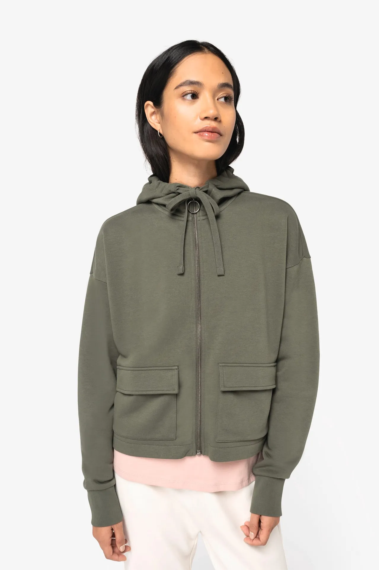 Umweltfreundliches Damen-Kapuzensweatshirt aus French Terry mit Reißverschluss