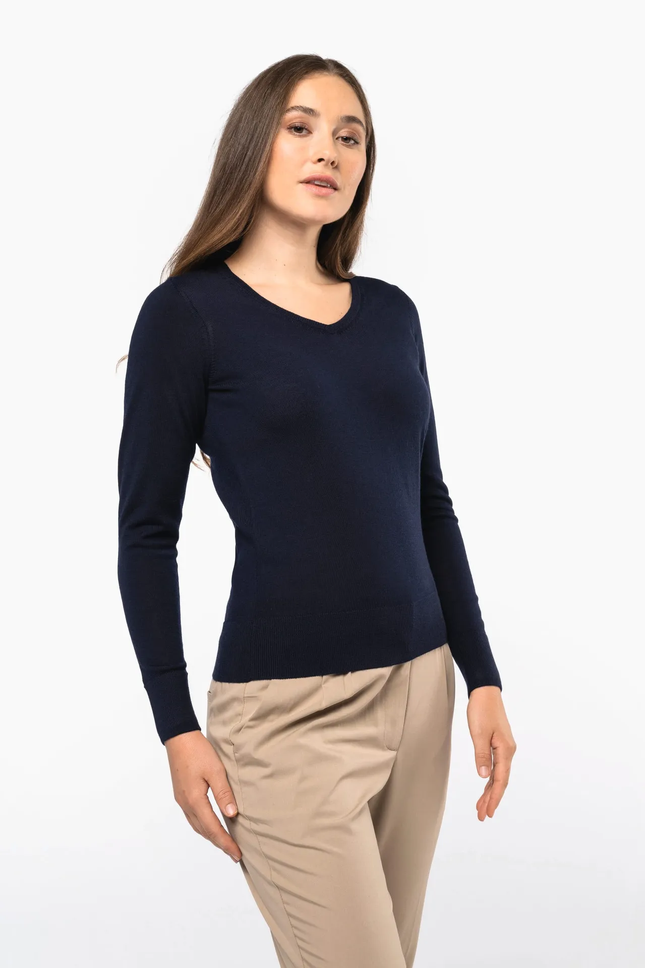 Merino-Damenpullover mit V-Ausschnitt