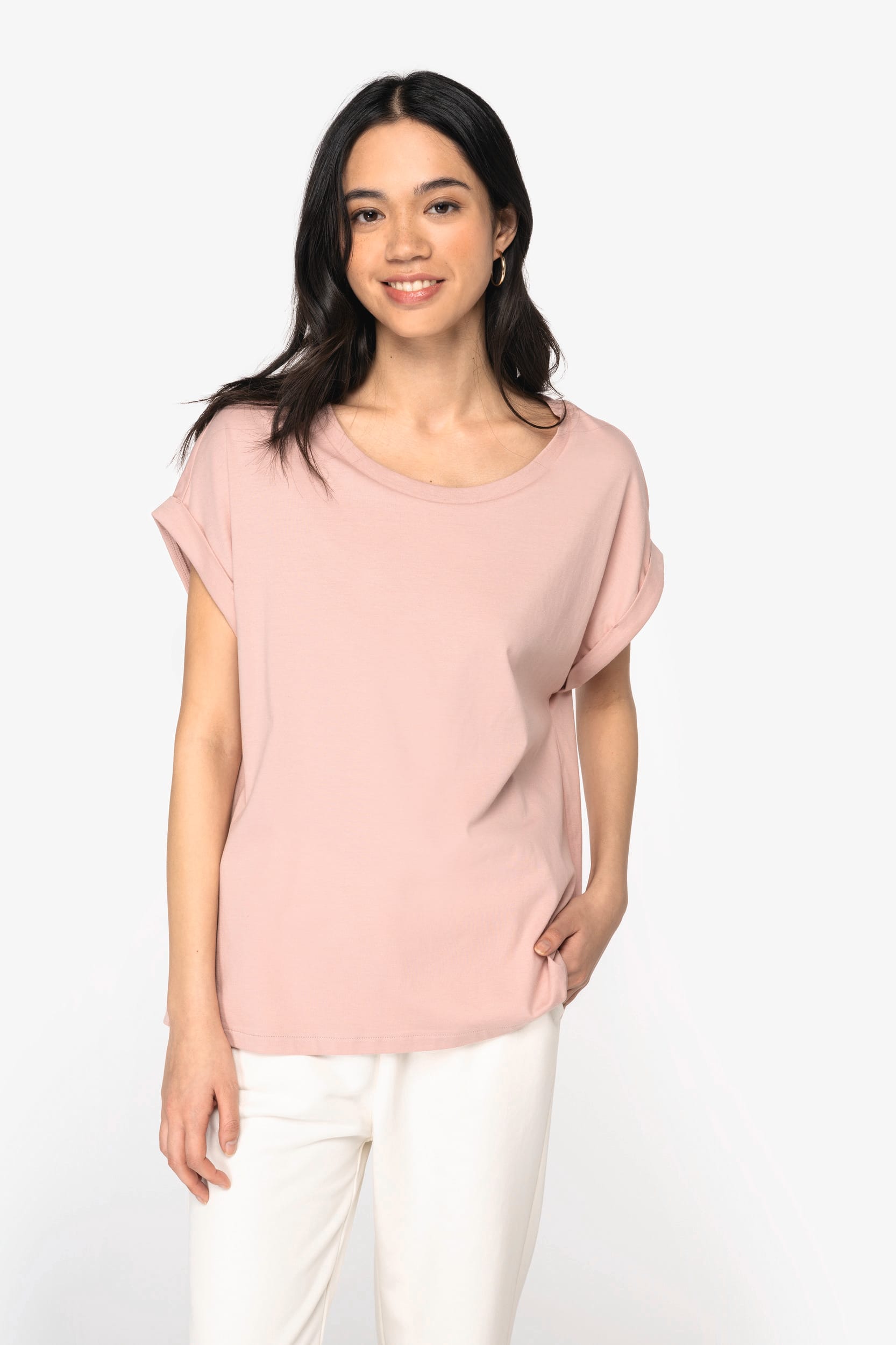 Umweltfreundliches Damen-T-Shirt mit Reversärmeln