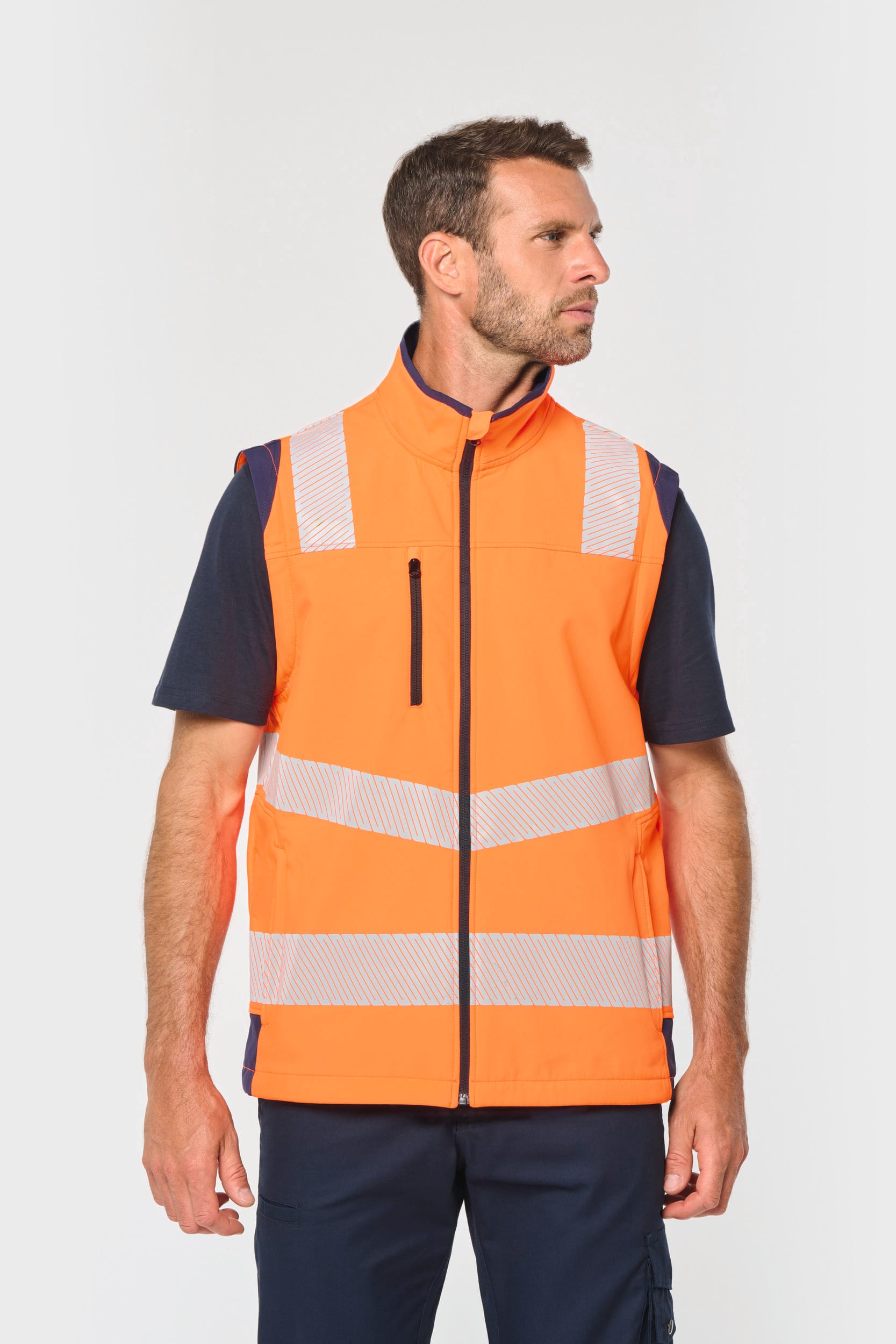 Recycelte Safety Softshell-Jacke mit abnehmbaren Ärmeln