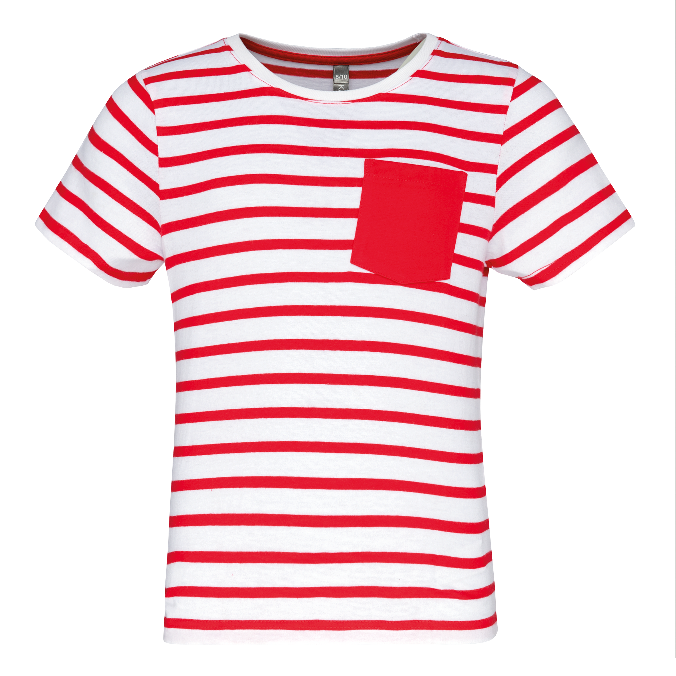 Gestreiftes Kurzarm-T-Shirt mit Tasche für Kinder im Marine-Stil