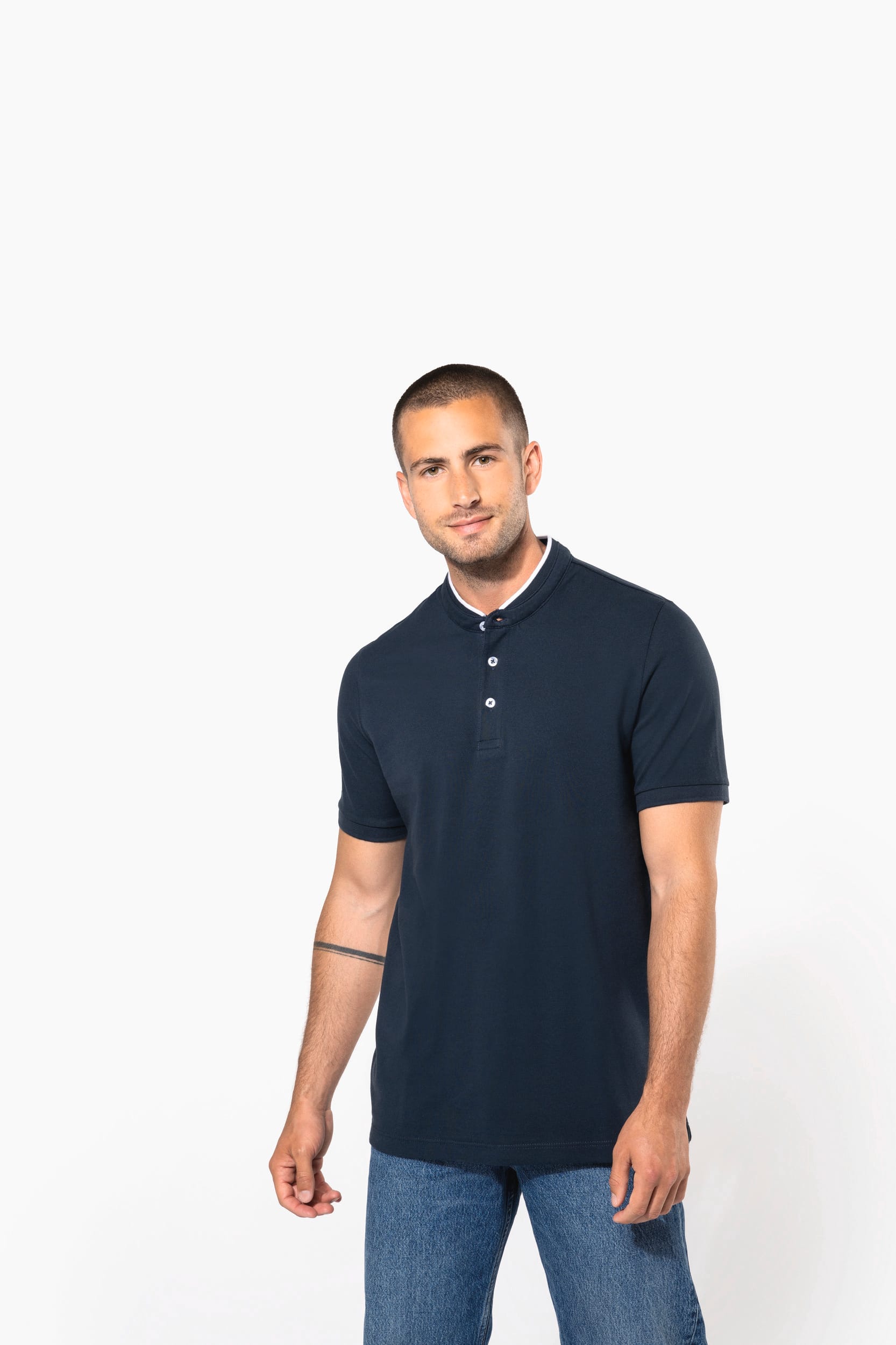 Kurzarm-Polohemd für Herren mit Maokragen