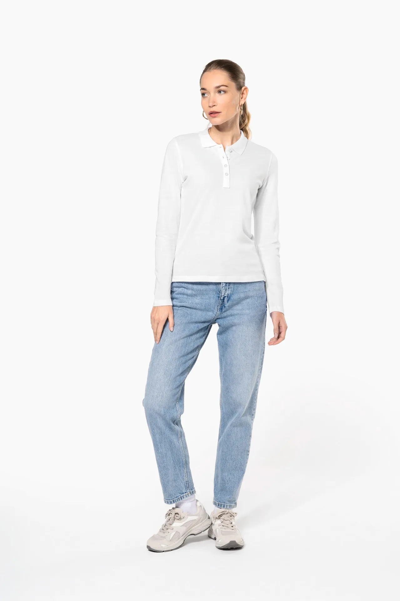 Damen Langarm-Polohemd. Baumwollpiqué