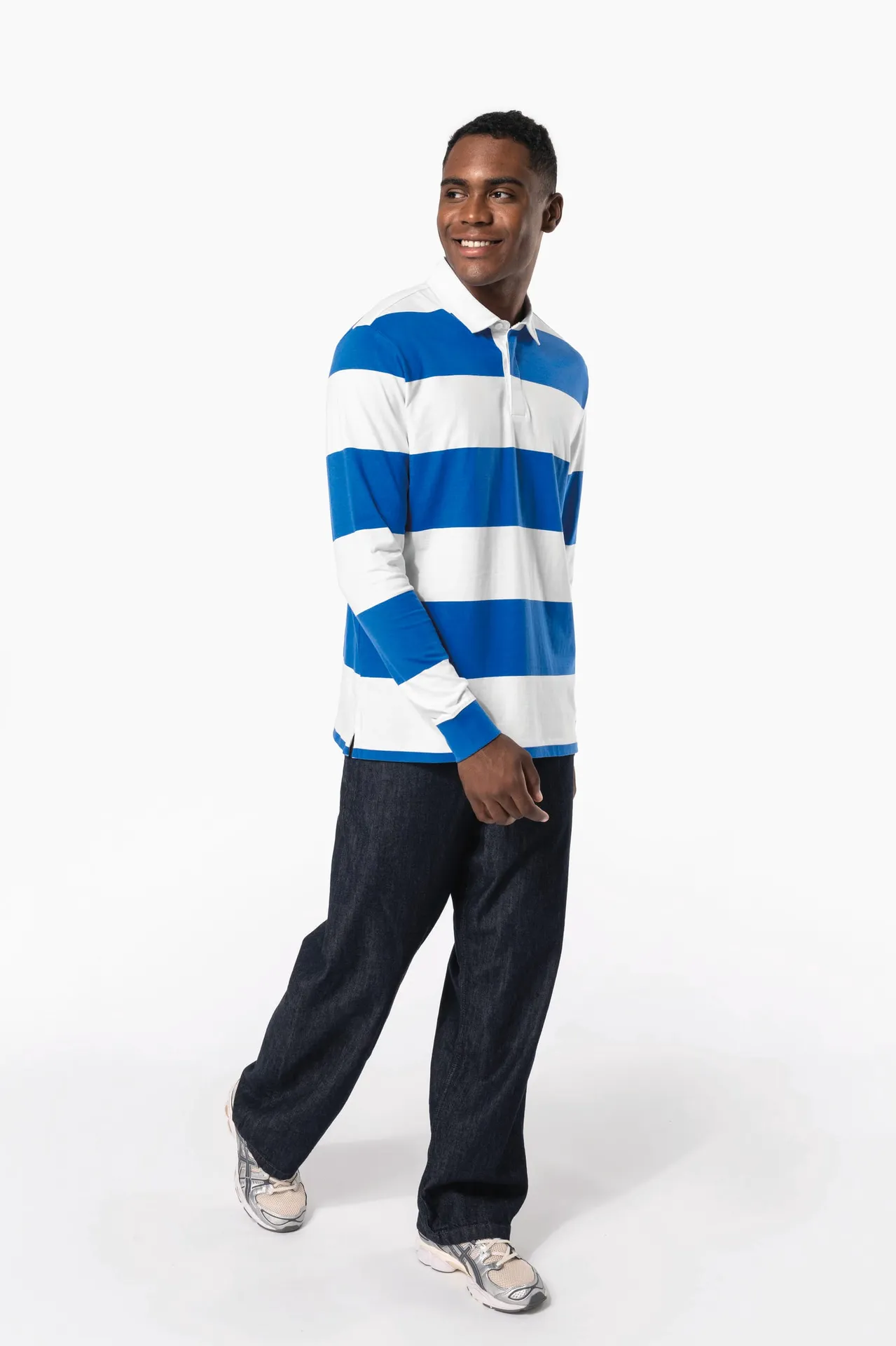 Gestreiftes Polohemd mit langen Ärmeln, Unisex