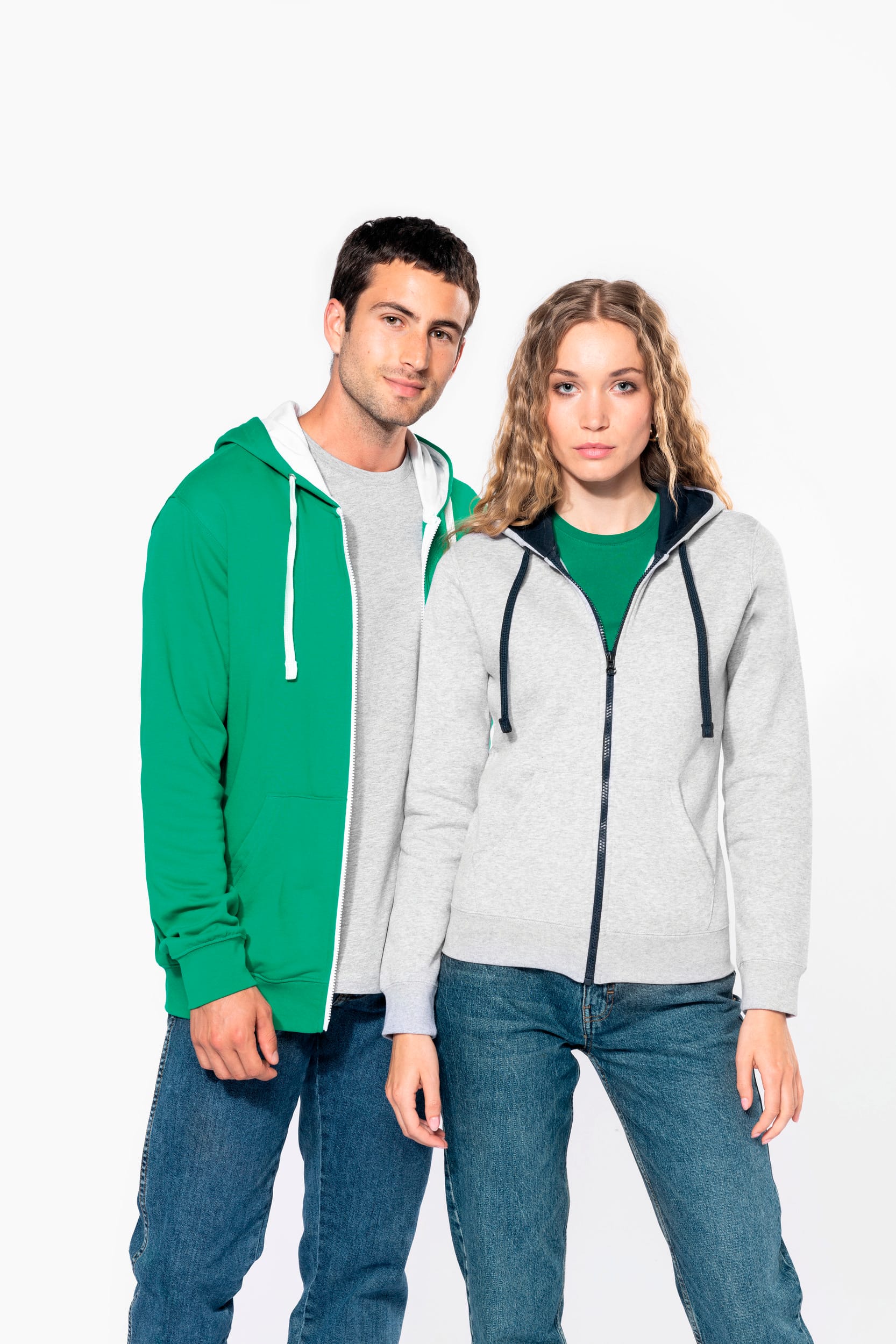 HERREN-KAPUZENSWEATSHIRT BICOLOR mit Reißverschluss