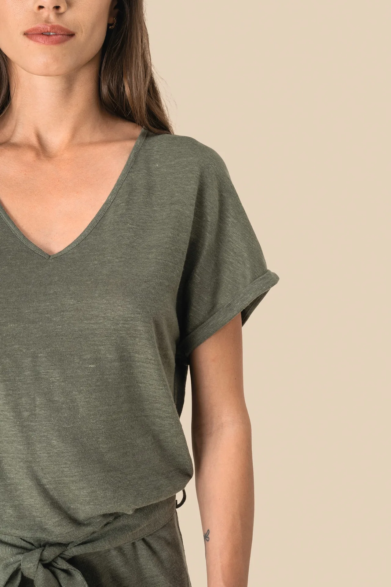 Overall aus Leinenstrickstoff mit kurzen Ärmeln für Damen