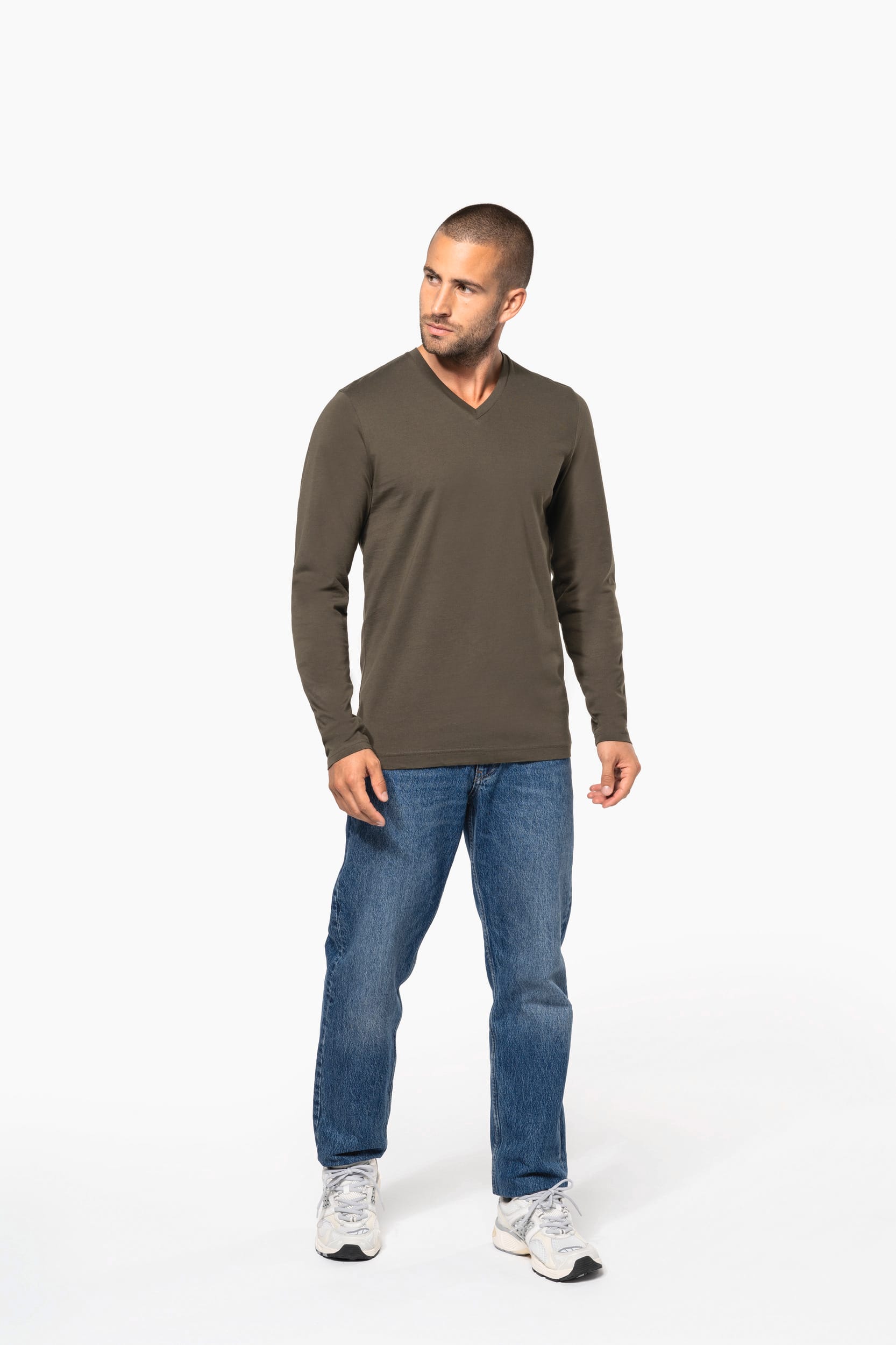 Men's long-sleeved V-neck T-shirt