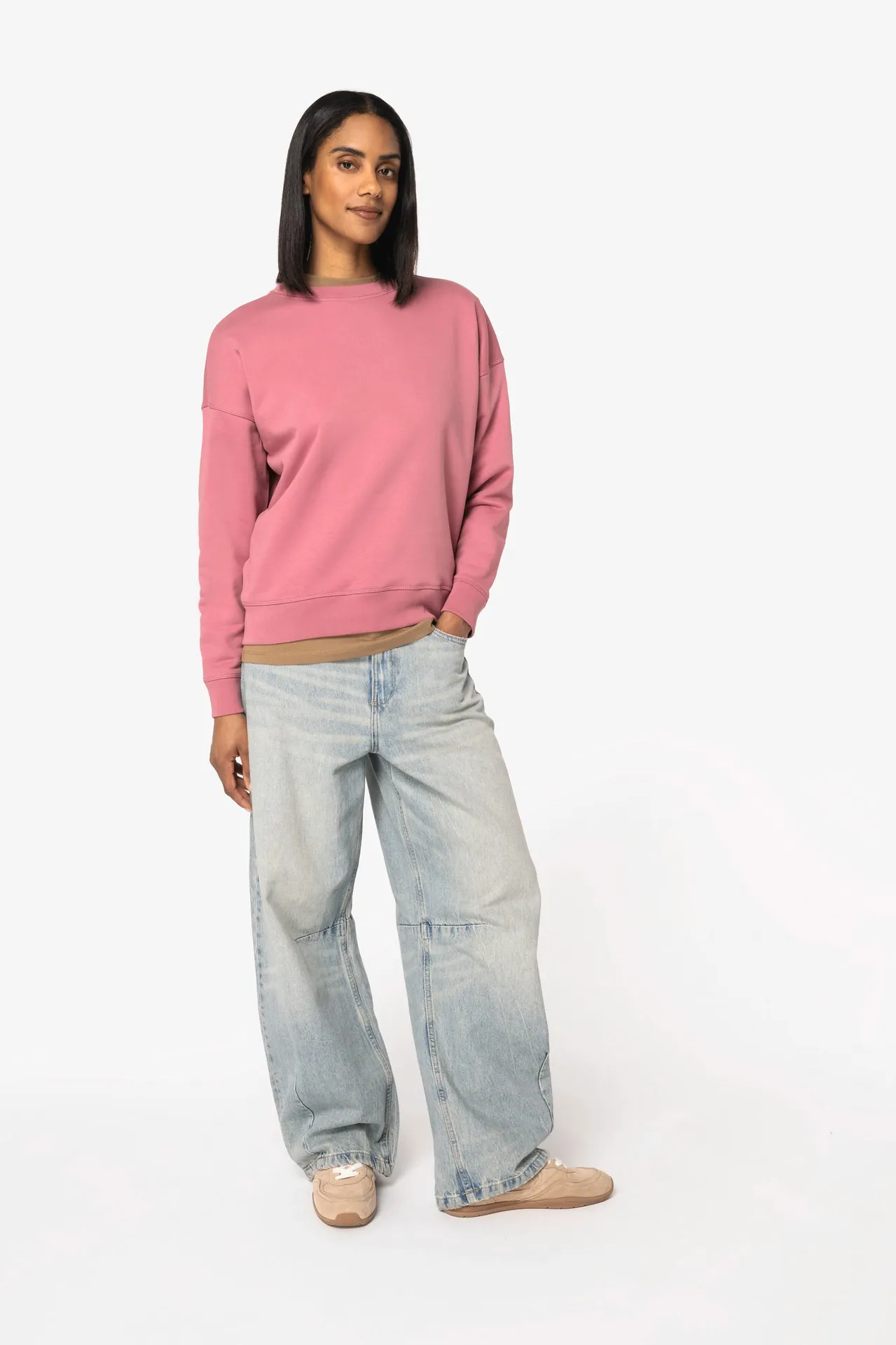 Umweltfreundliches Sweatshirt mit Rundhalsausschnitt und überschnittenen Schultern, Damen