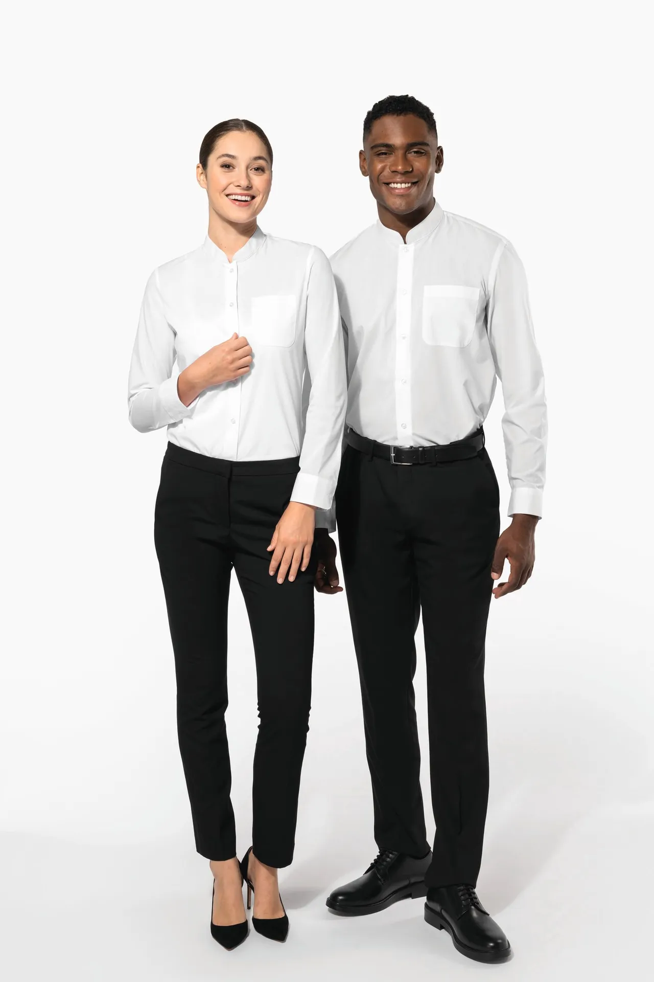 Damen hemdbluse mao-kragen langarm