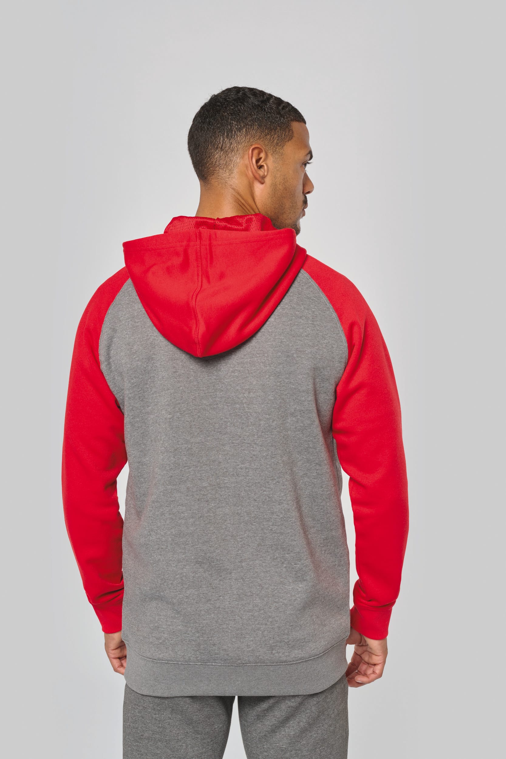 Zweifarbige Unisex-Fleecejacke mit Reißverschluss und Kapuze