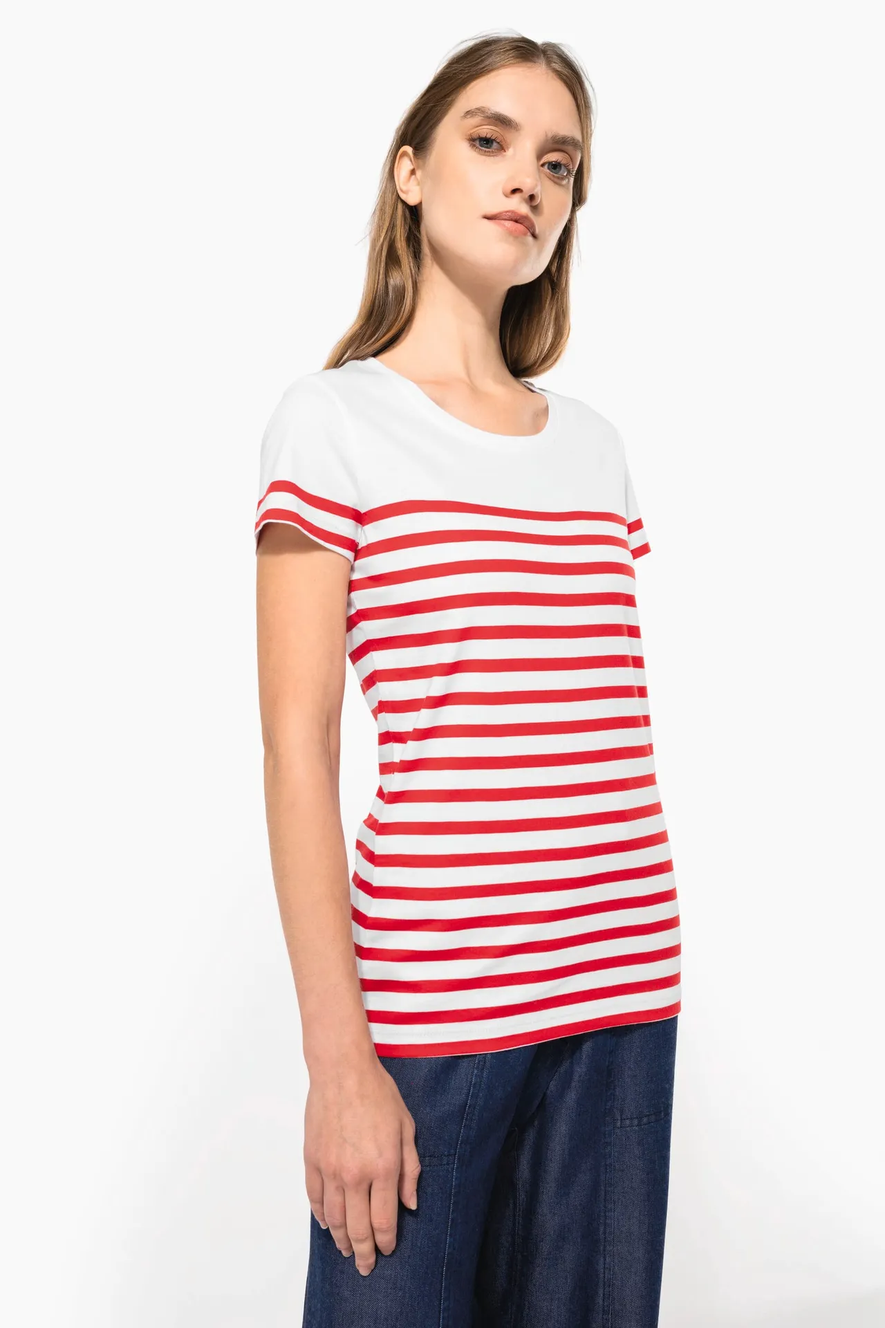 T-Shirt im Marine-Stil mit Rundhalsausschnitt Bio Damen