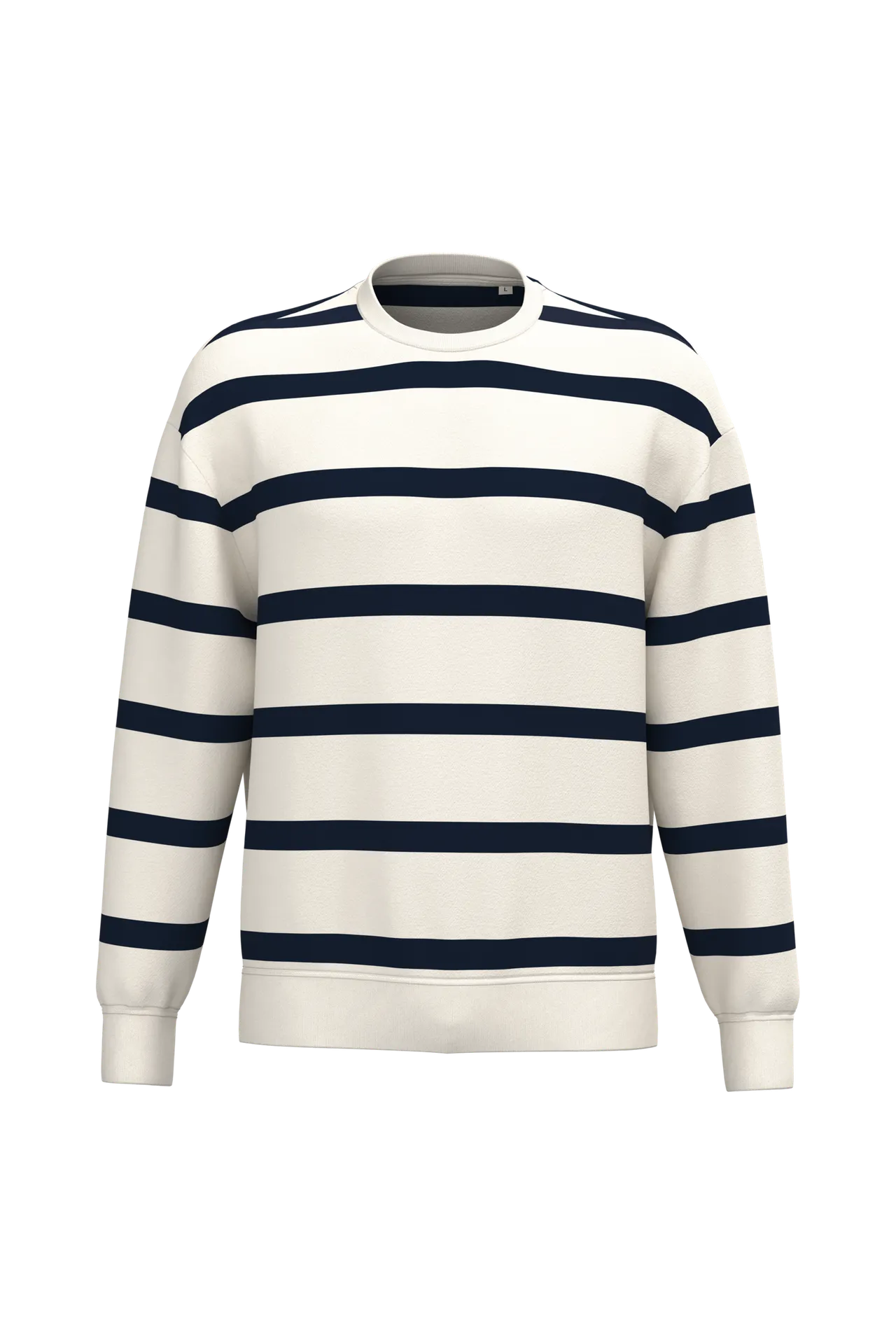 Umweltfreundliches Unisex-Sweatshirt mit gestreiftem Rundhalsausschnitt und überschnittenen Schultern